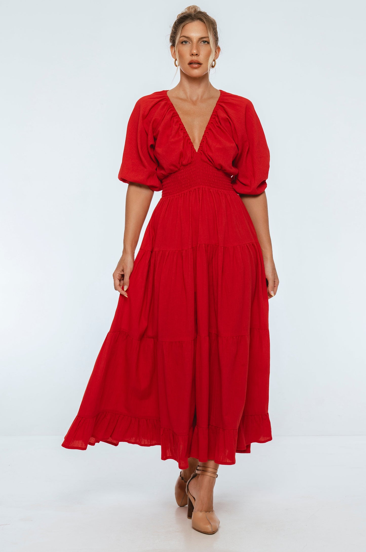 Lucienne Smocked Linen Maxi Dress-6