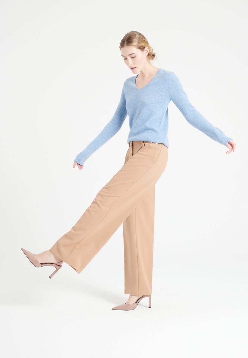 Pull col V femme en cachemire bleu ciel - LILLY 2A-4