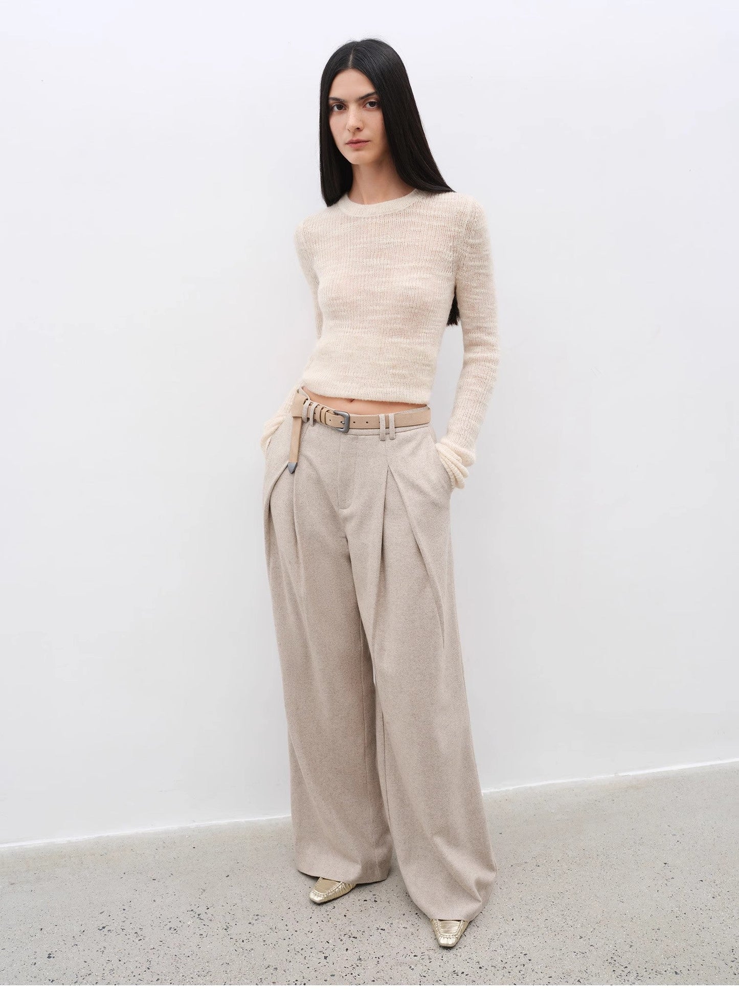 "City Stroll" casual and relaxed wool-blend double-pleated straight draped wide-leg casual trousers for autumn-0