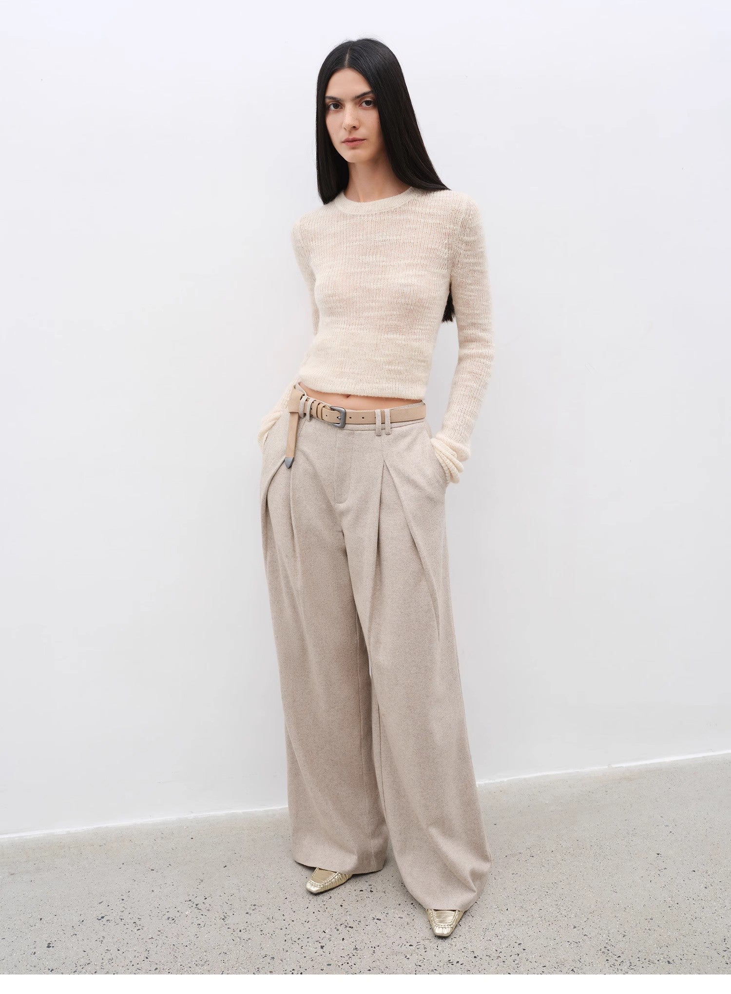 "City Stroll" casual and relaxed wool-blend double-pleated straight draped wide-leg casual trousers for autumn-0