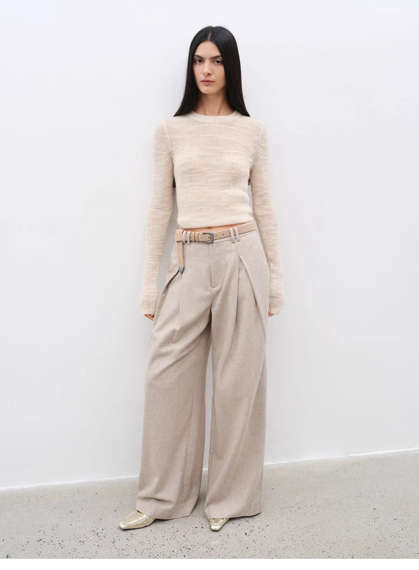 "City Stroll" casual and relaxed wool-blend double-pleated straight draped wide-leg casual trousers for autumn-4