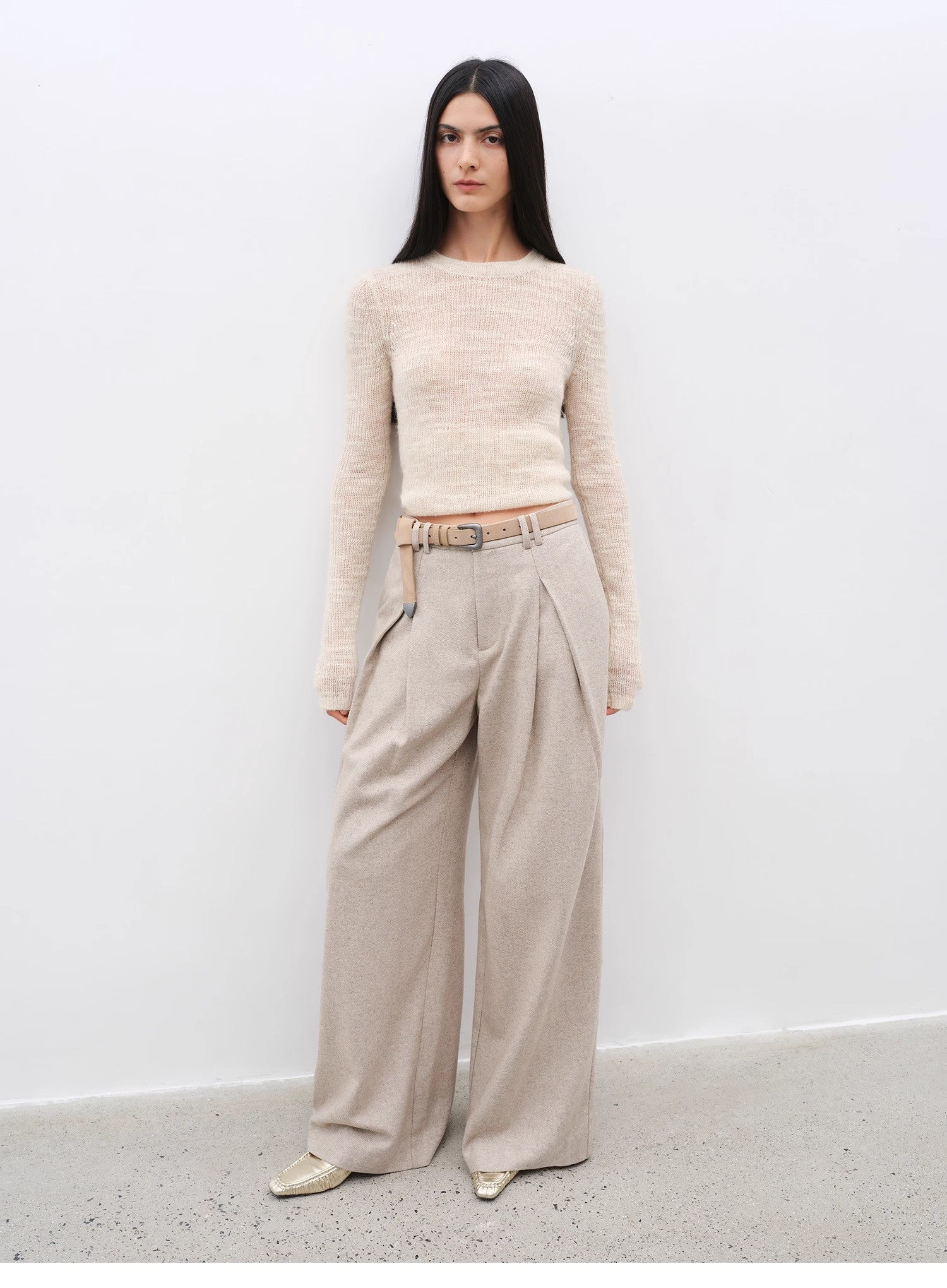 "City Stroll" casual and relaxed wool-blend double-pleated straight draped wide-leg casual trousers for autumn-4