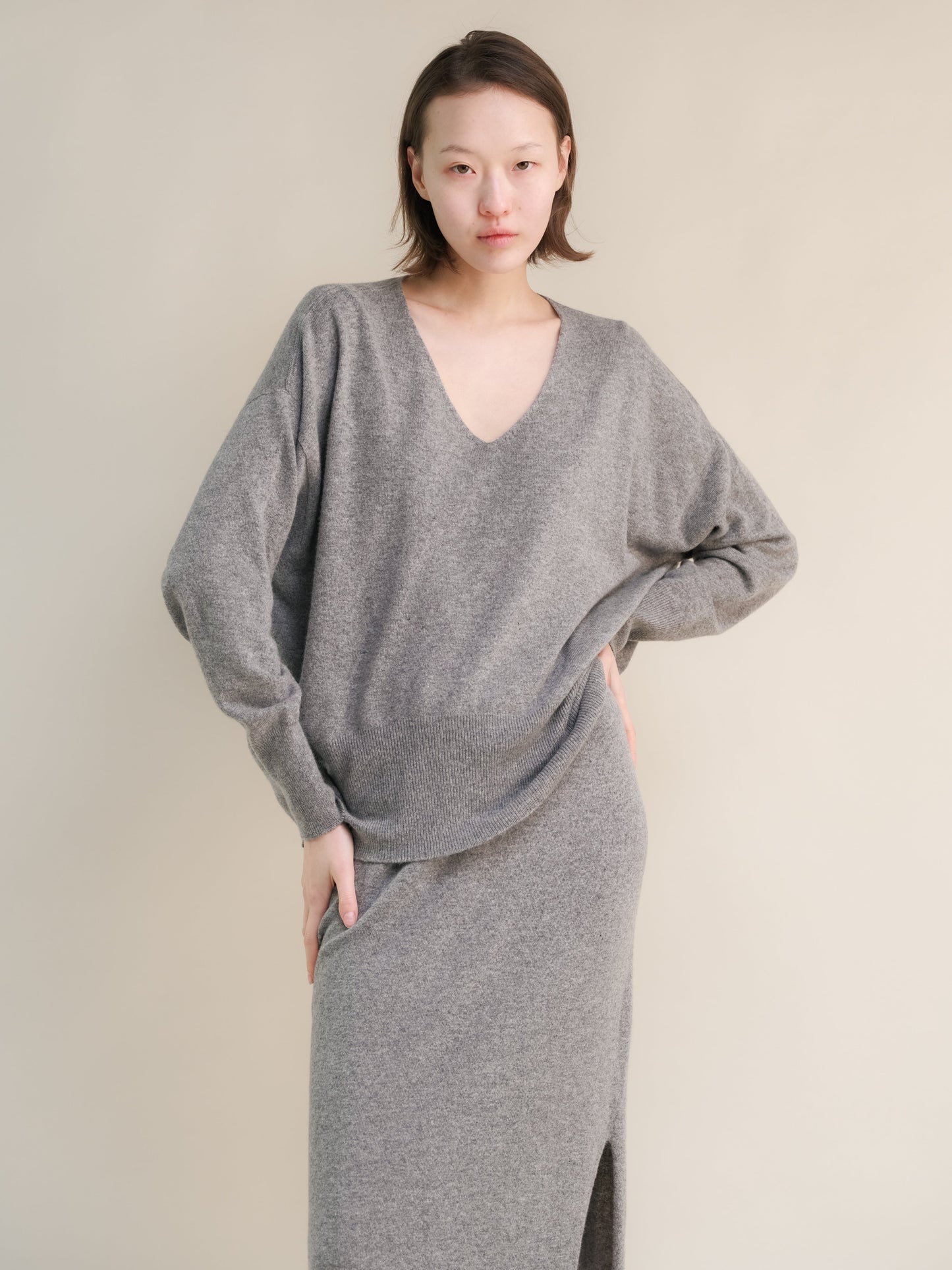 Cashmere Mix Maxi V-Neck Sweater-7