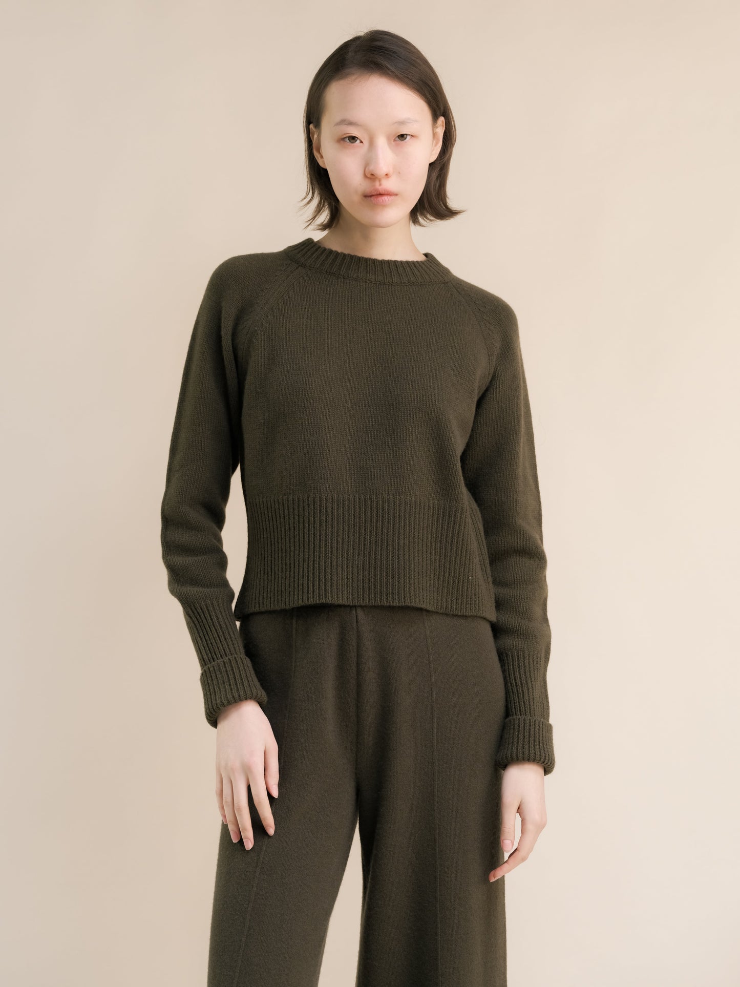 Cashmere Mix Roll-Up Cuff Crewneck Sweater-12