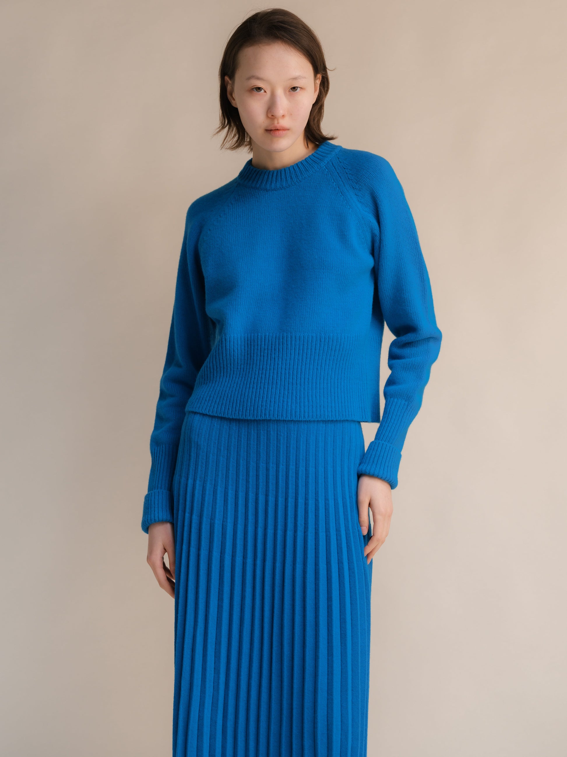 Cashmere Mix Roll-Up Cuff Crewneck Sweater-17