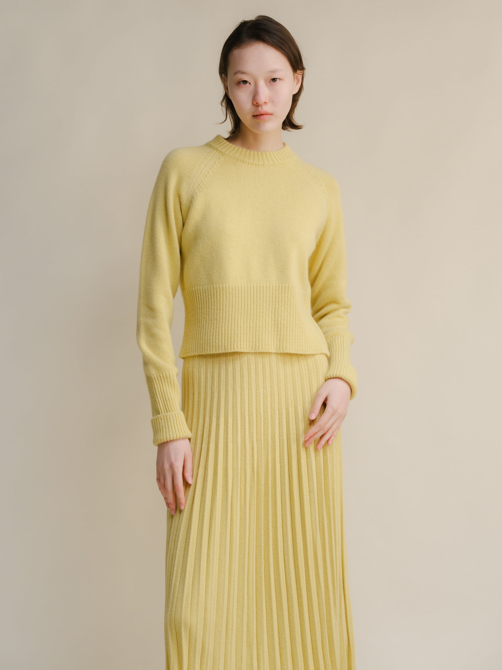 Cashmere Mix Roll-Up Cuff Crewneck Sweater-16