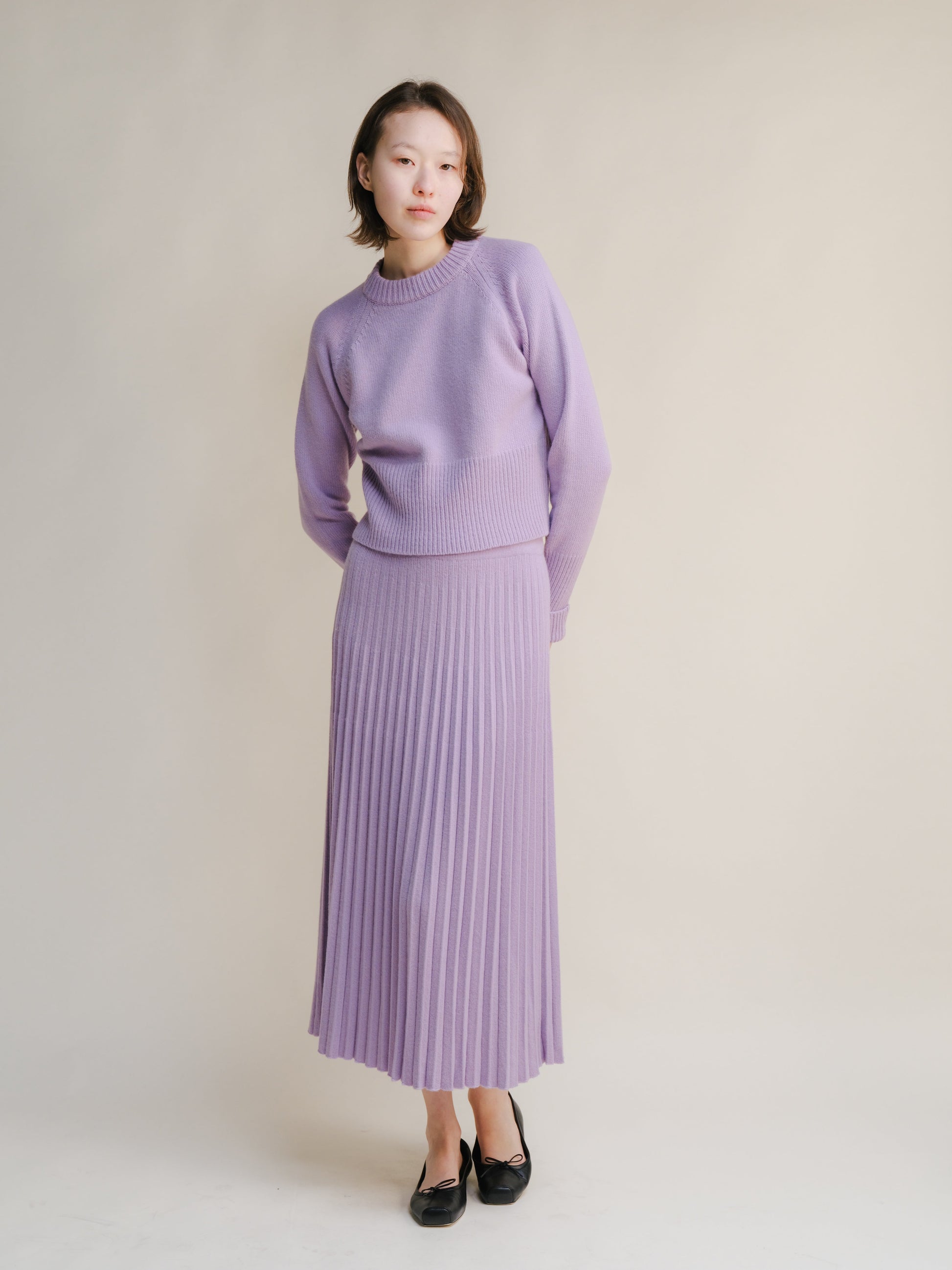 Cashmere Mix Roll-Up Cuff Crewneck Sweater-20