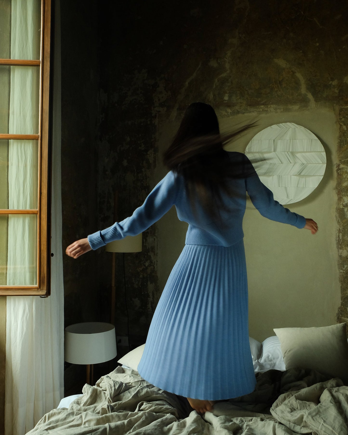 Cashmere Mix Roll-Up Cuff Crewneck Sweater-2