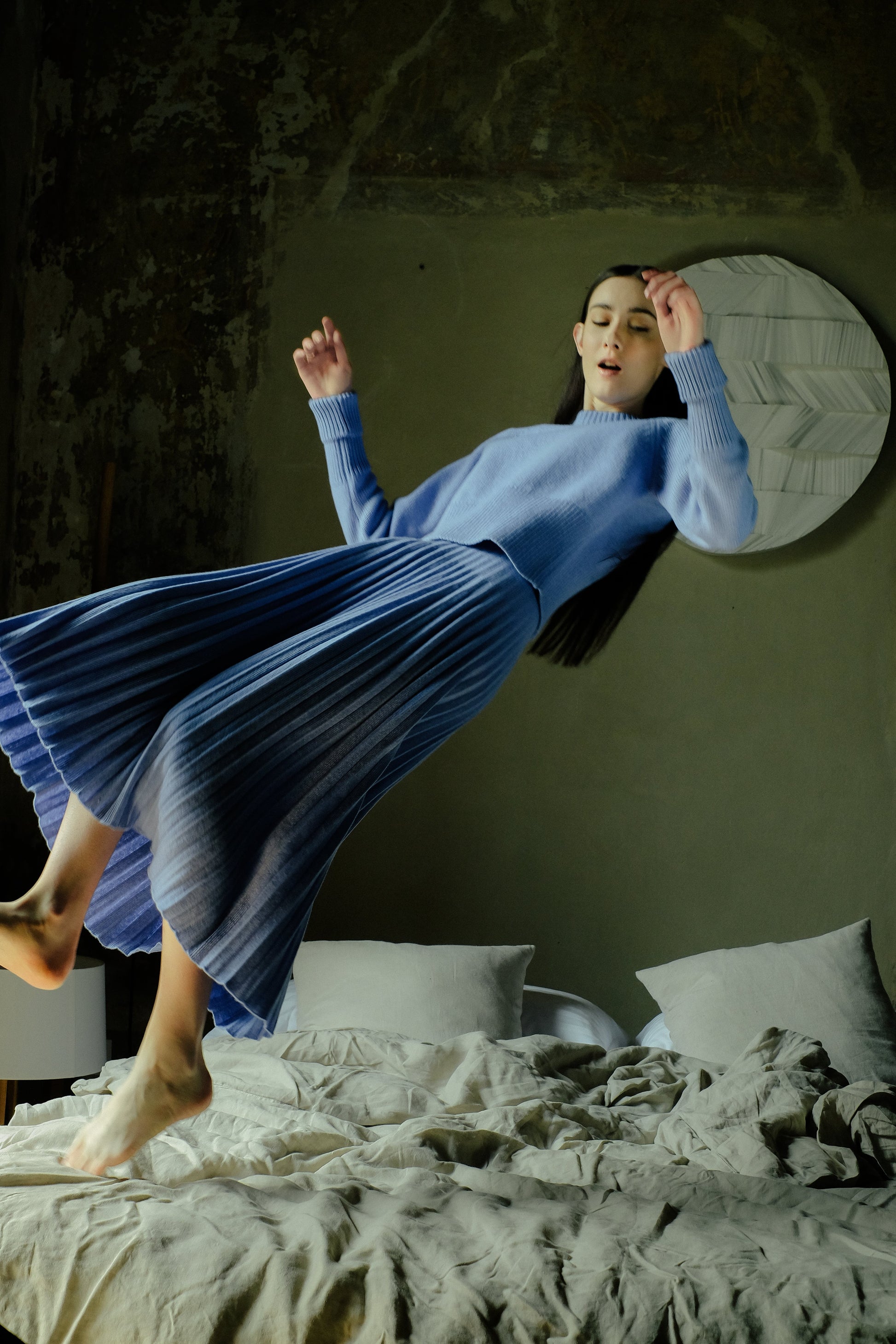 Cashmere Mix Roll-Up Cuff Crewneck Sweater-3