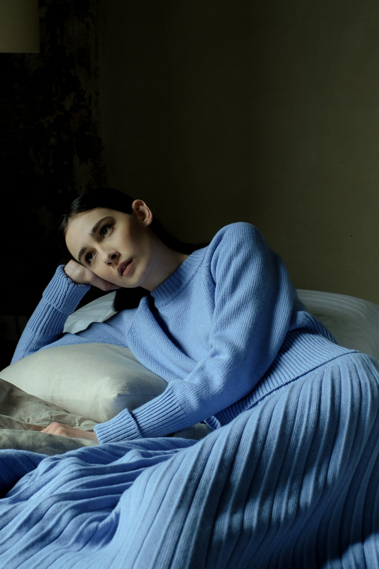 Cashmere Mix Roll-Up Cuff Crewneck Sweater-0