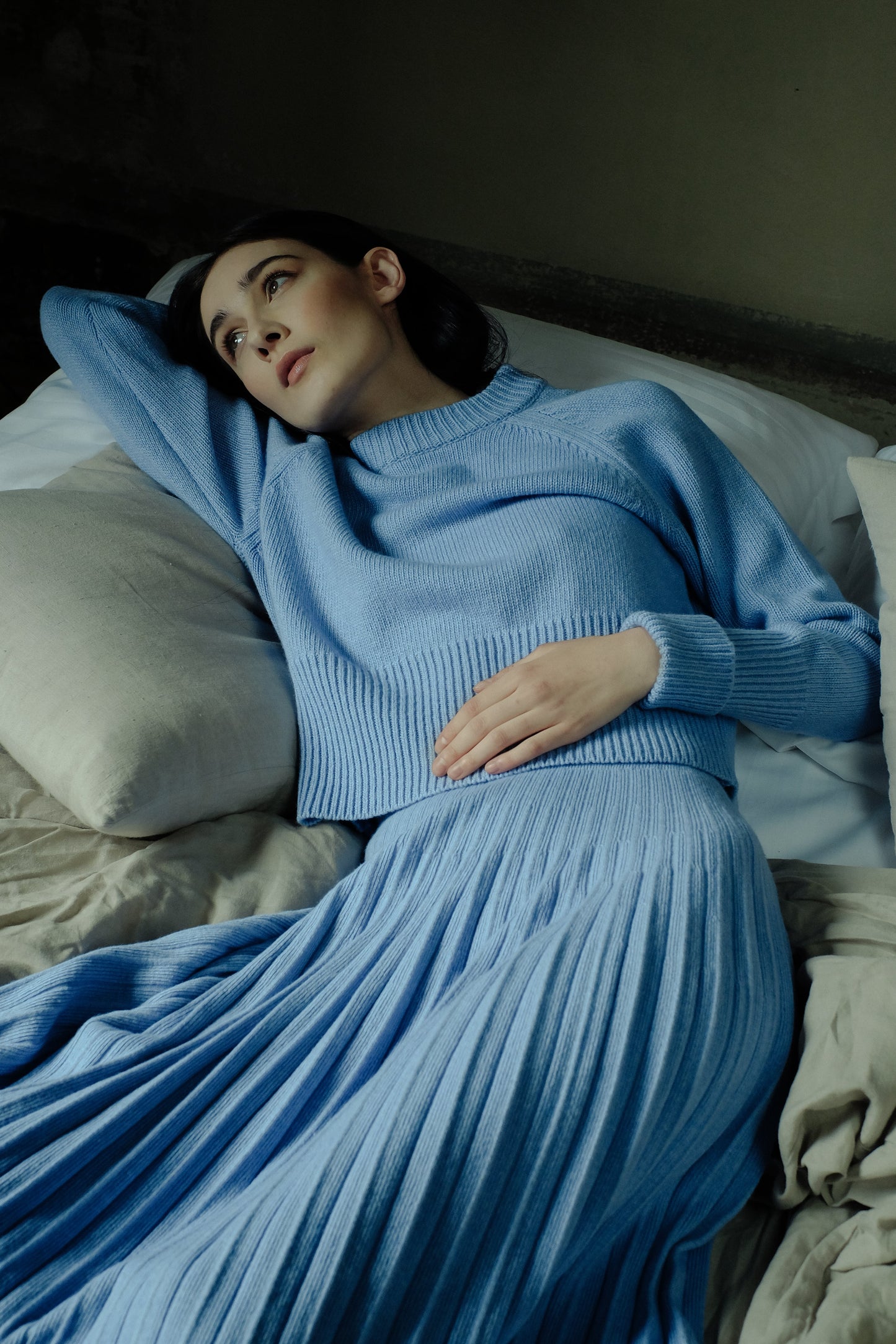 Cashmere Mix Roll-Up Cuff Crewneck Sweater-4