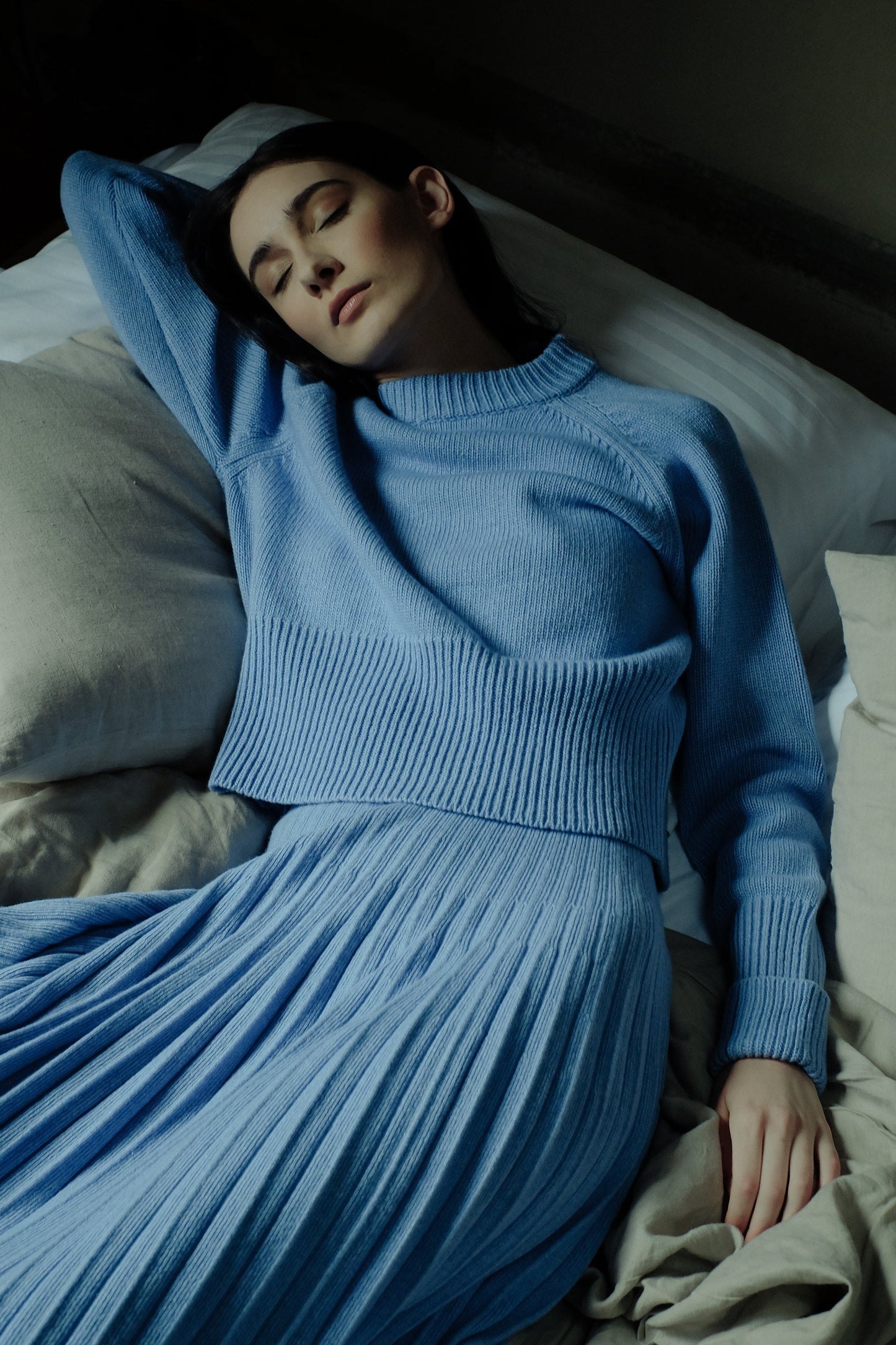 Cashmere Mix Roll-Up Cuff Crewneck Sweater-1