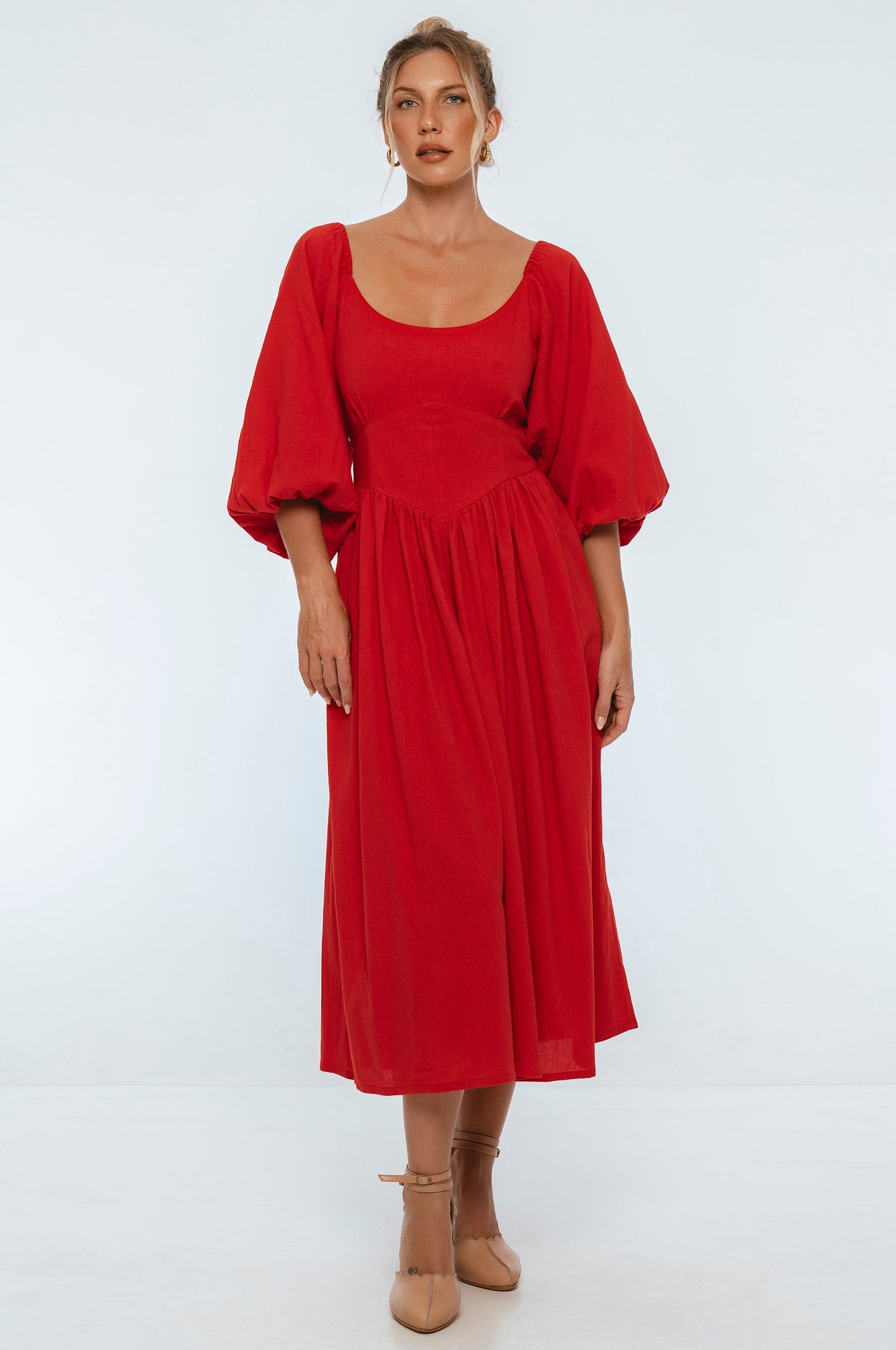 Genevieve Puff Sleeve Midi Dress-7