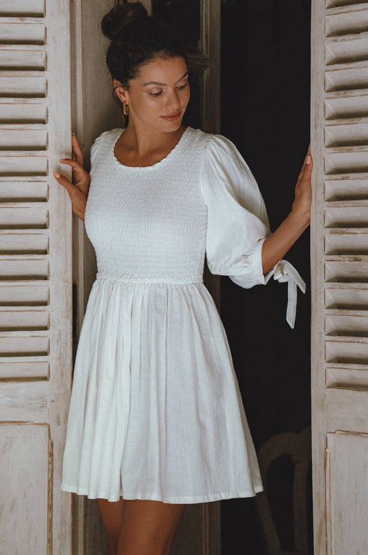 Jolie Puff Sleeve Linen Mini Dress-0