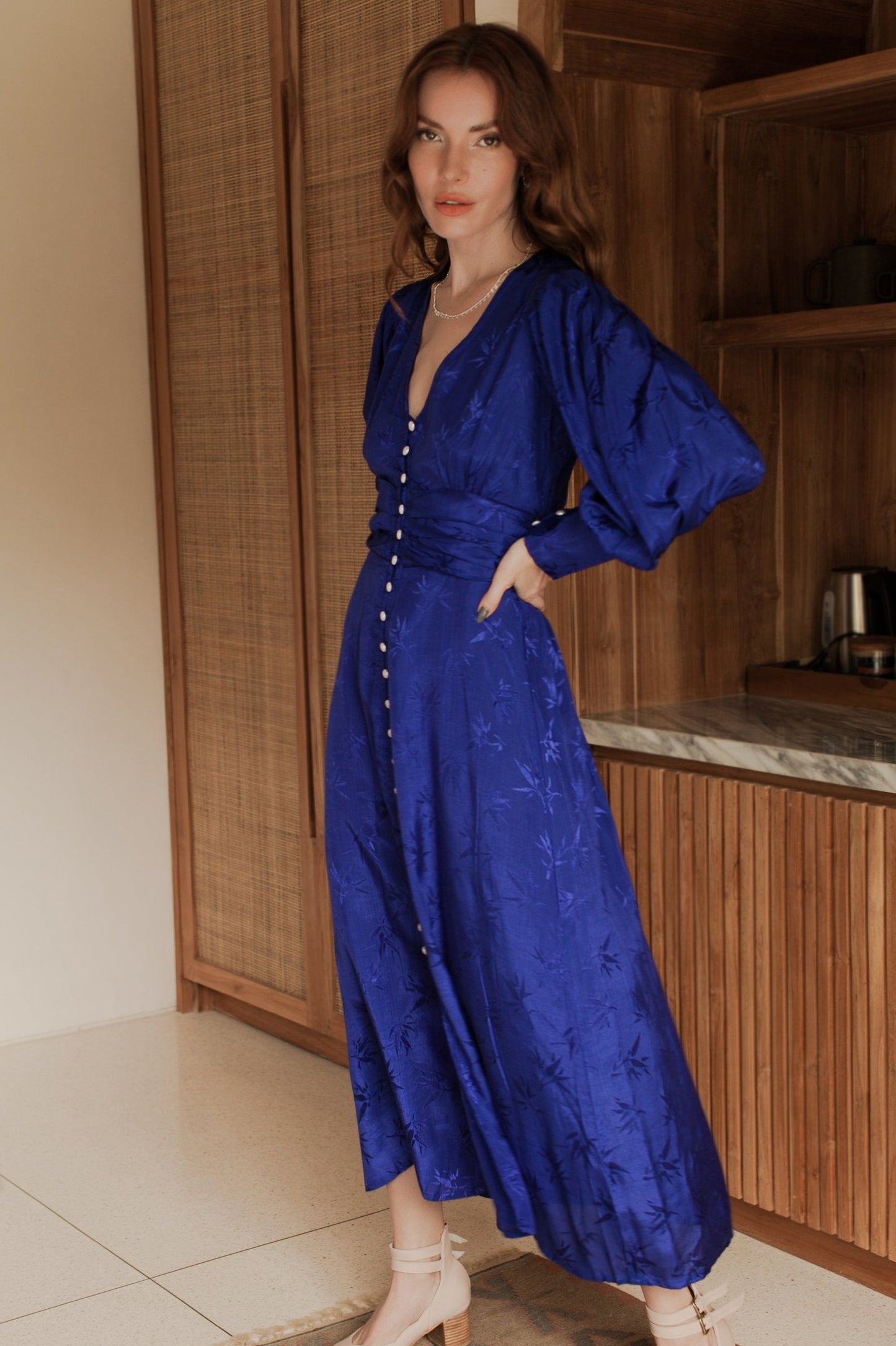 Juliette Pearl Buttons Midi Dress-5