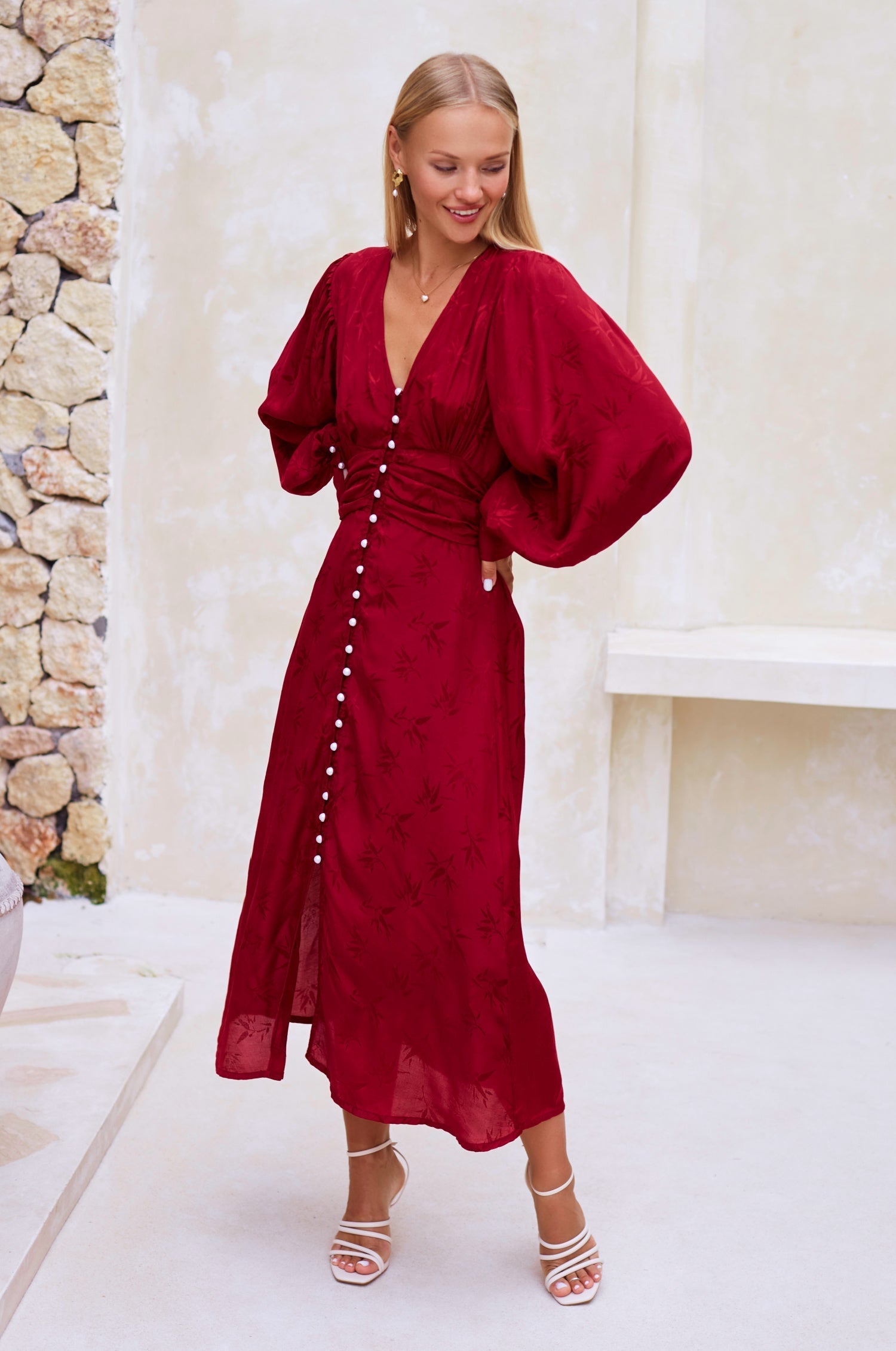 Juliette Pearl Buttons Midi Dress-1