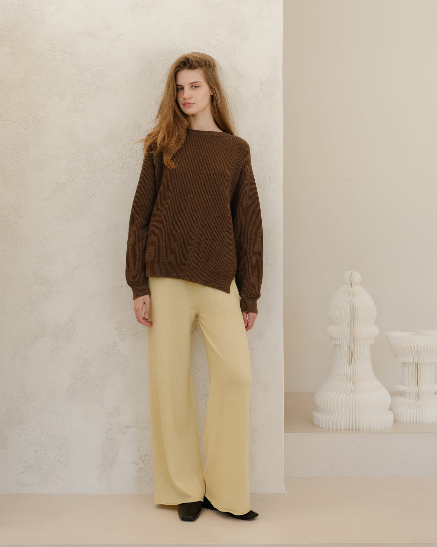 Cashmere Mix Wide Legged Light Pants (3D-Knit)-4