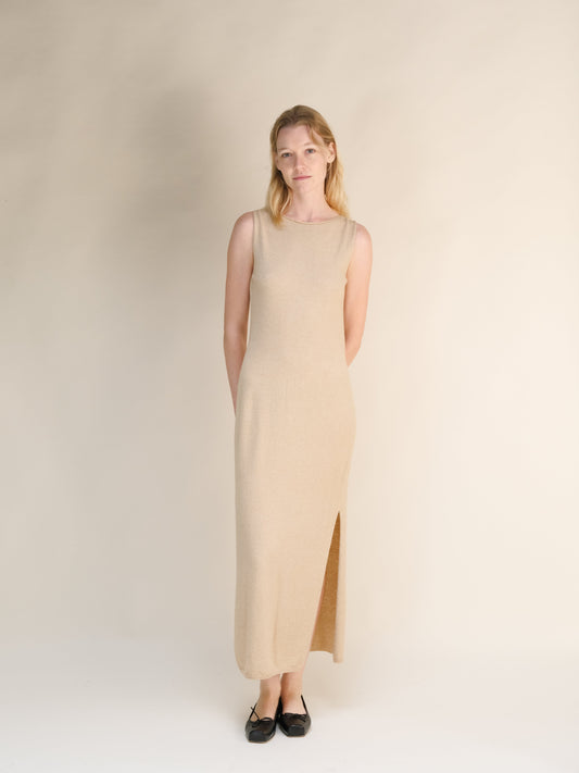 Cashmere Mix Boat Neck Sleeveless Dress (3D-Knit)-10