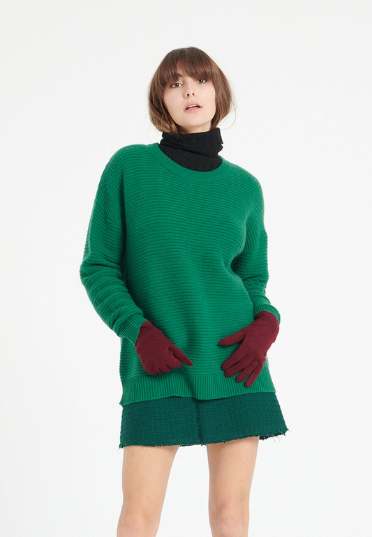 Pull col rond femme en cachemire 4 fils vert émeraude - LILLY 30-0