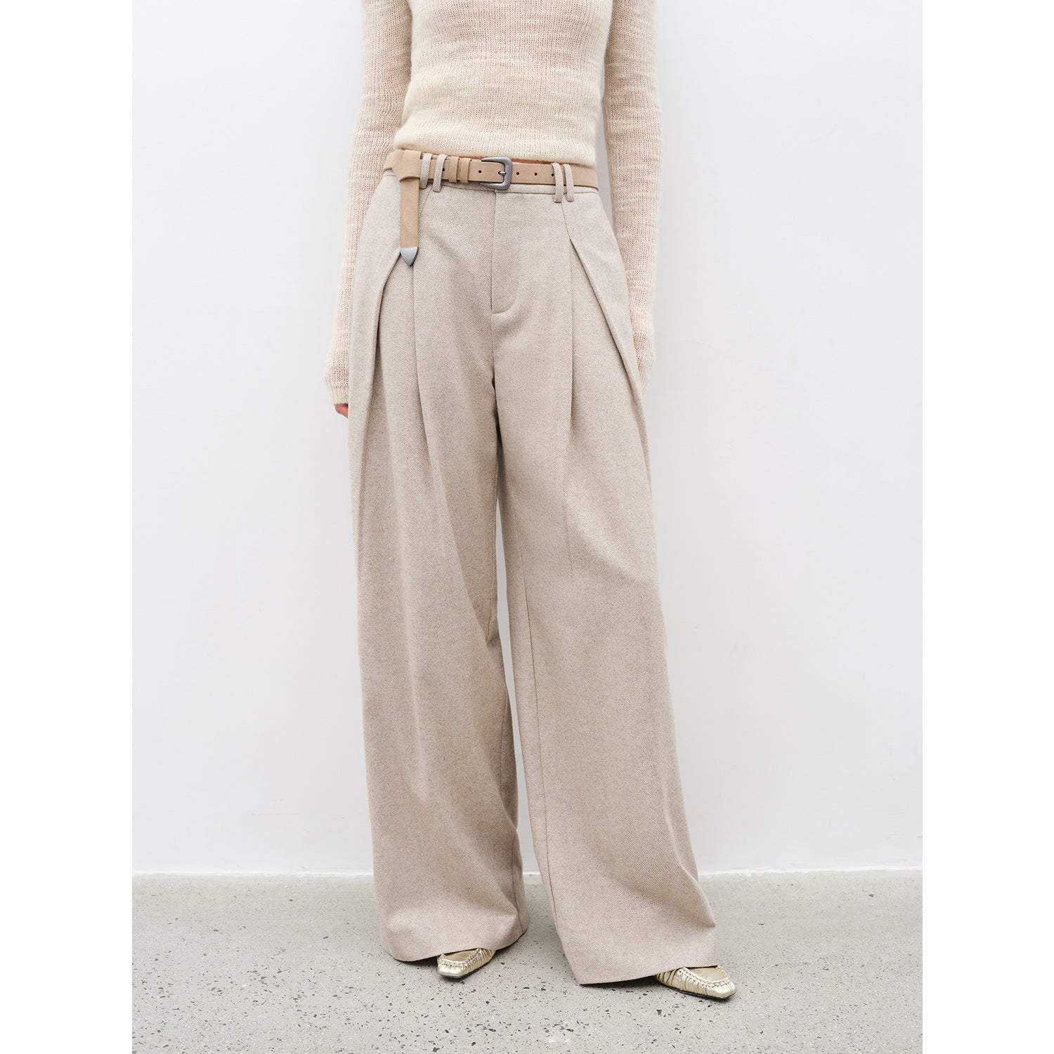 "City Stroll" casual and relaxed wool-blend double-pleated straight draped wide-leg casual trousers for autumn-1