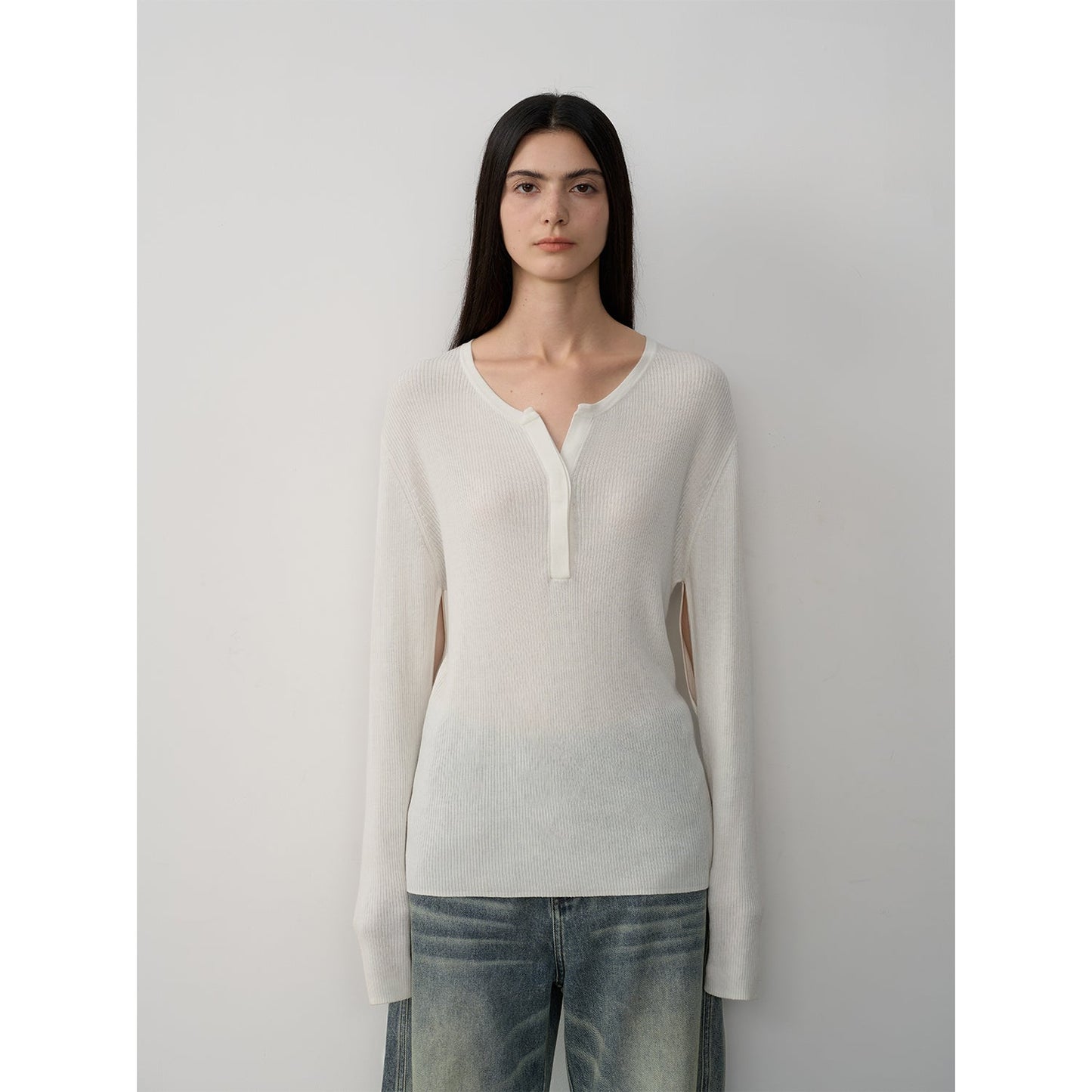 "Moonlight Schumann" Tencel wool blend long-sleeved sweater thin top-3