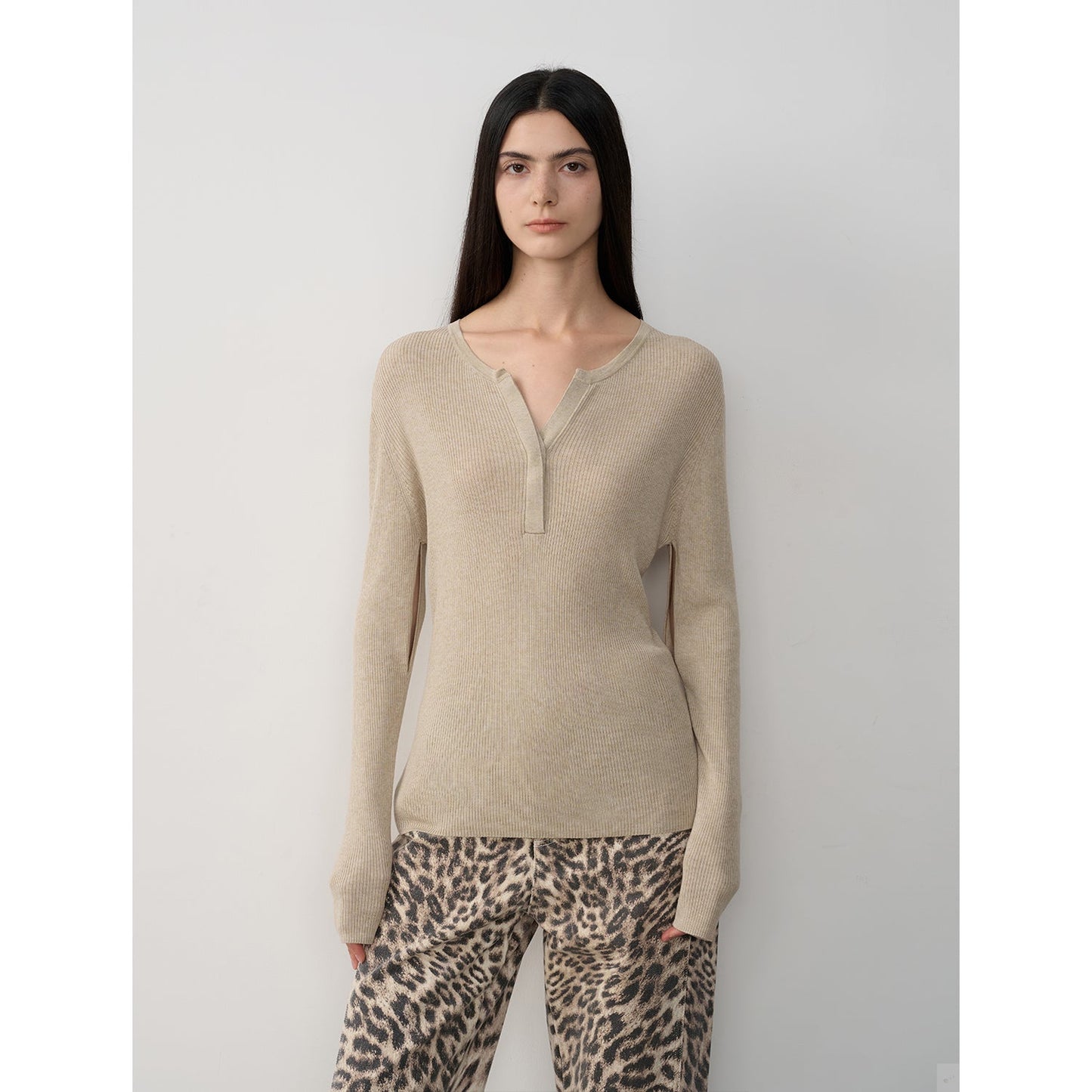 "Moonlight Schumann" Tencel wool blend long-sleeved sweater thin top-5