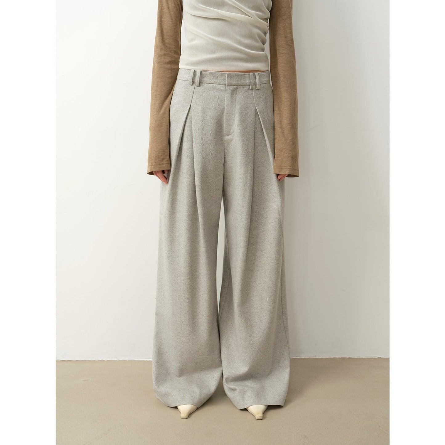 "City Stroll" casual and relaxed wool-blend double-pleated straight draped wide-leg casual trousers for autumn-5
