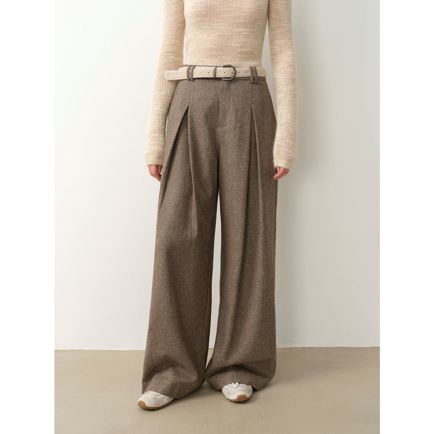 "City Stroll" casual and relaxed wool-blend double-pleated straight draped wide-leg casual trousers for autumn-7