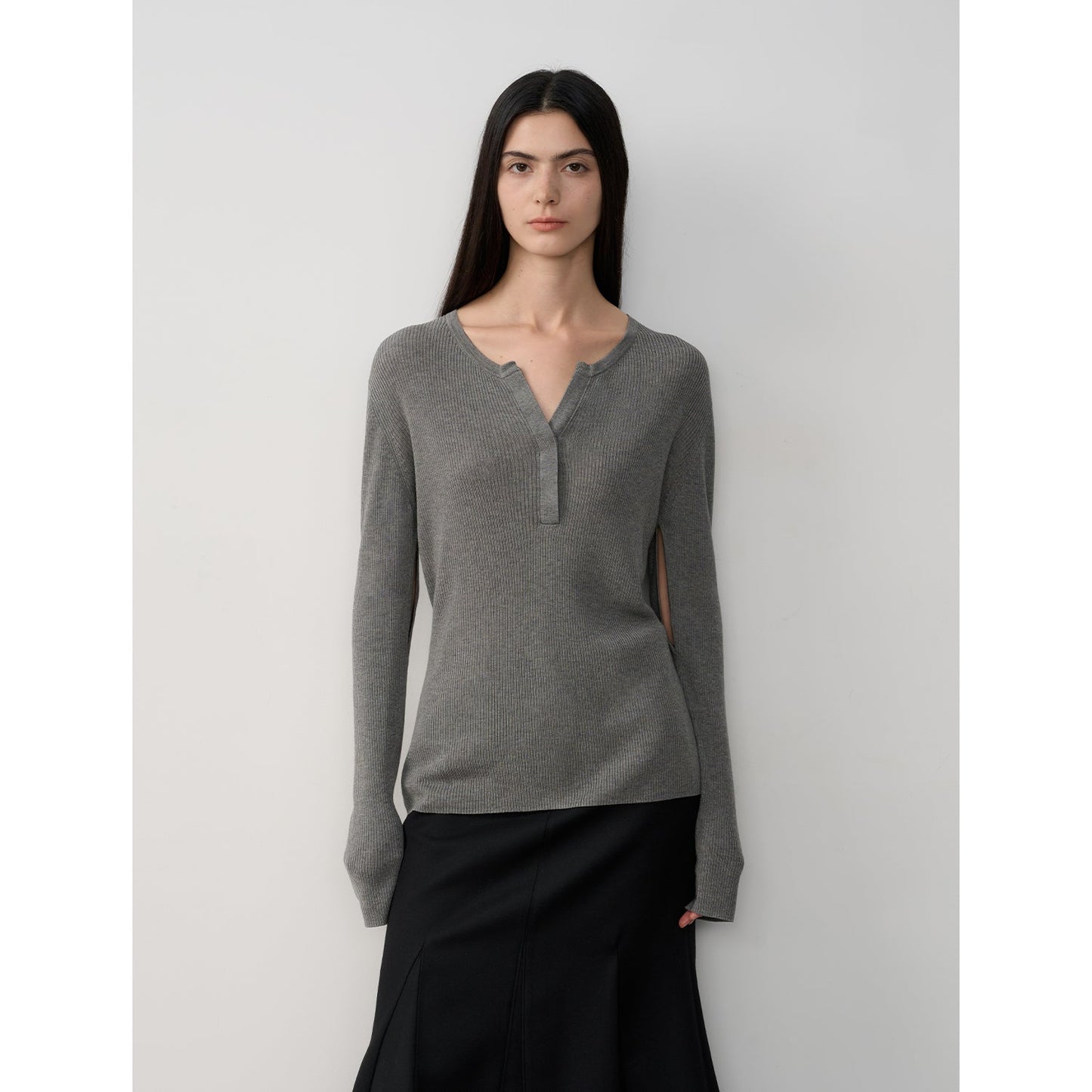 "Moonlight Schumann" Tencel wool blend long-sleeved sweater thin top-6