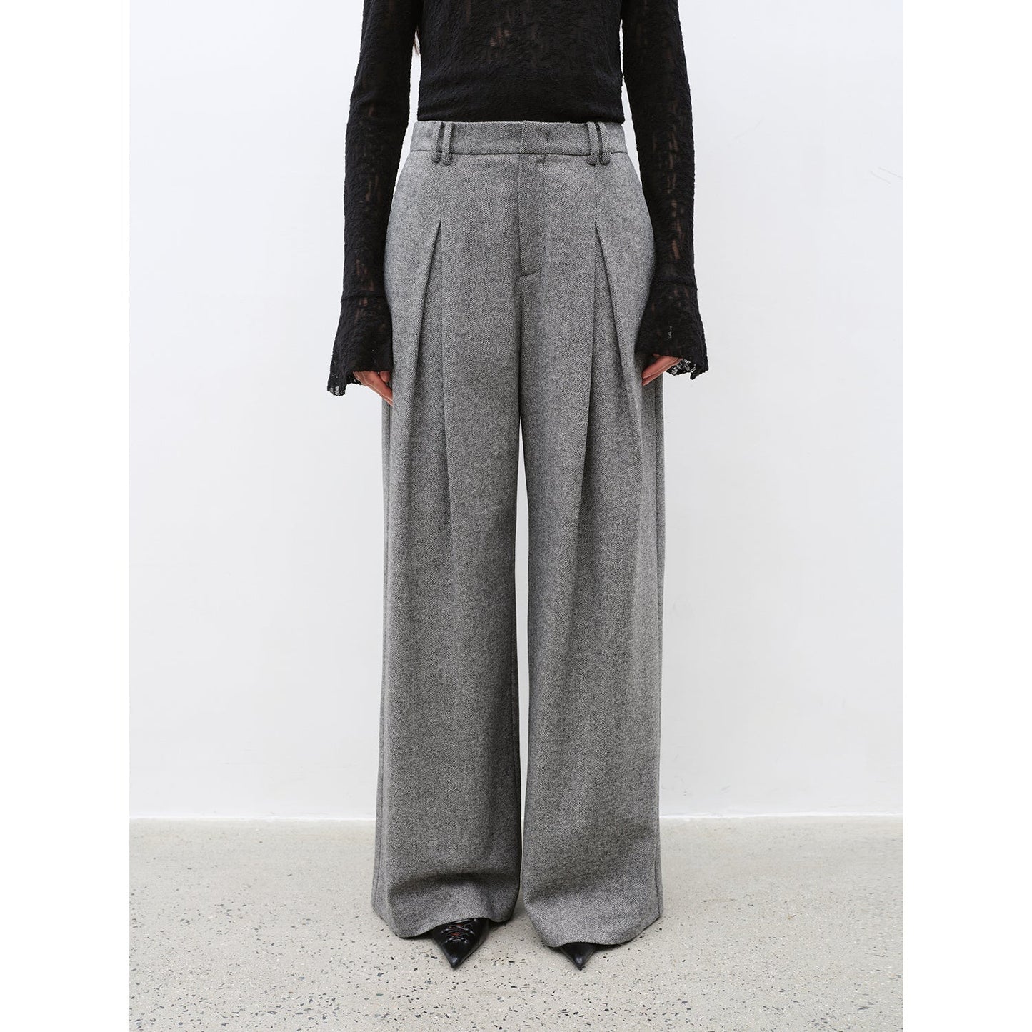 "City Stroll" casual and relaxed wool-blend double-pleated straight draped wide-leg casual trousers for autumn-6