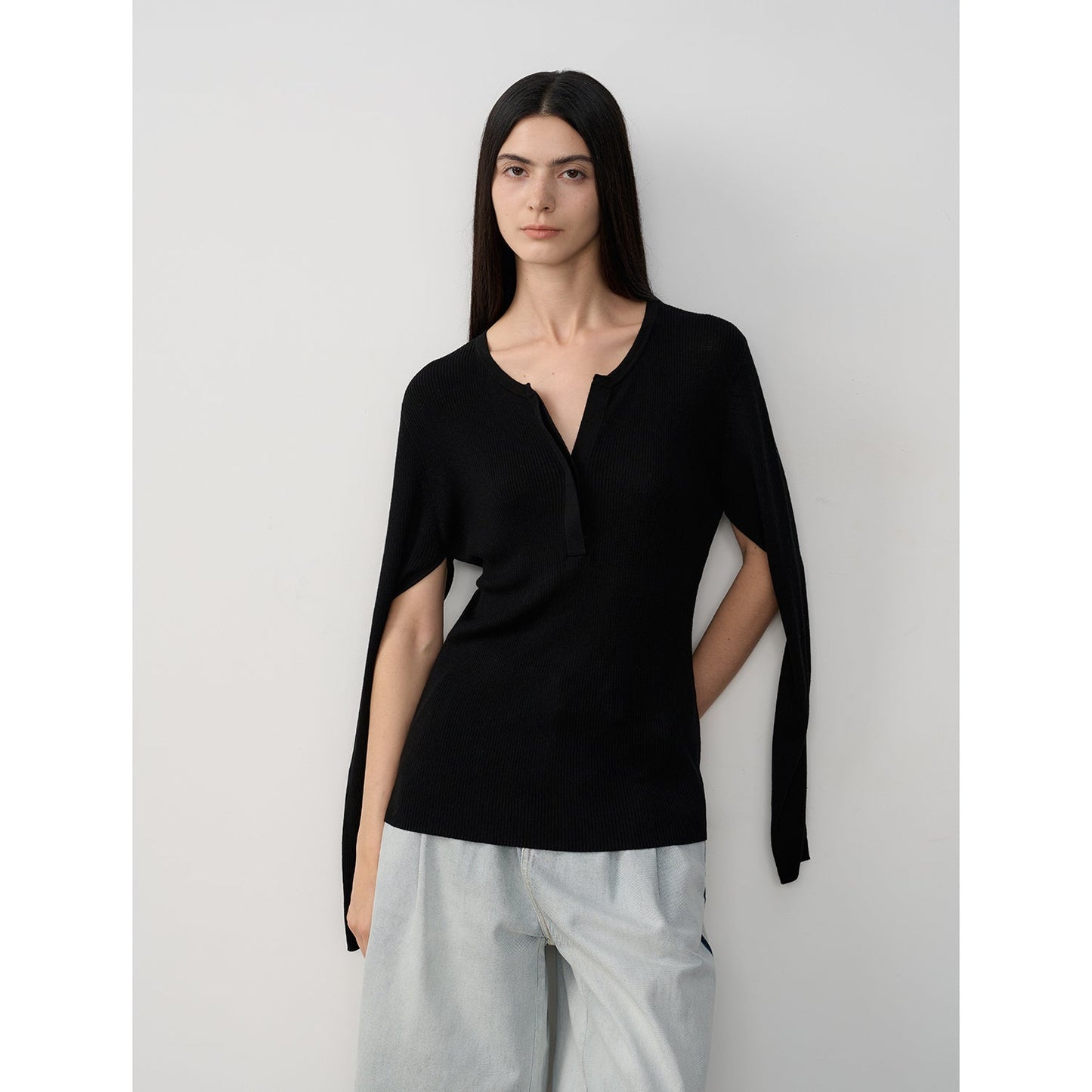 "Moonlight Schumann" Tencel wool blend long-sleeved sweater thin top-0