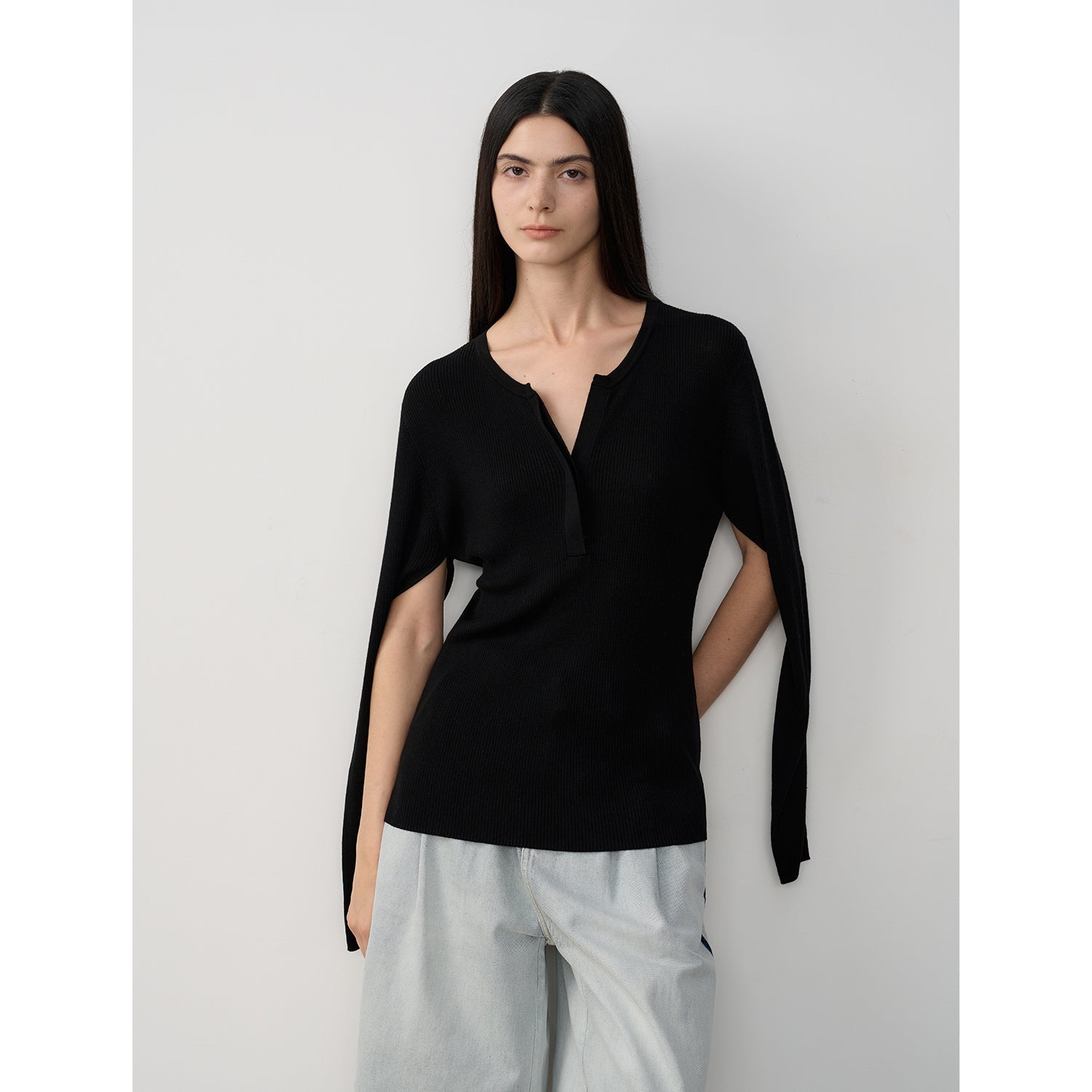 "Moonlight Schumann" Tencel wool blend long-sleeved sweater thin top-0