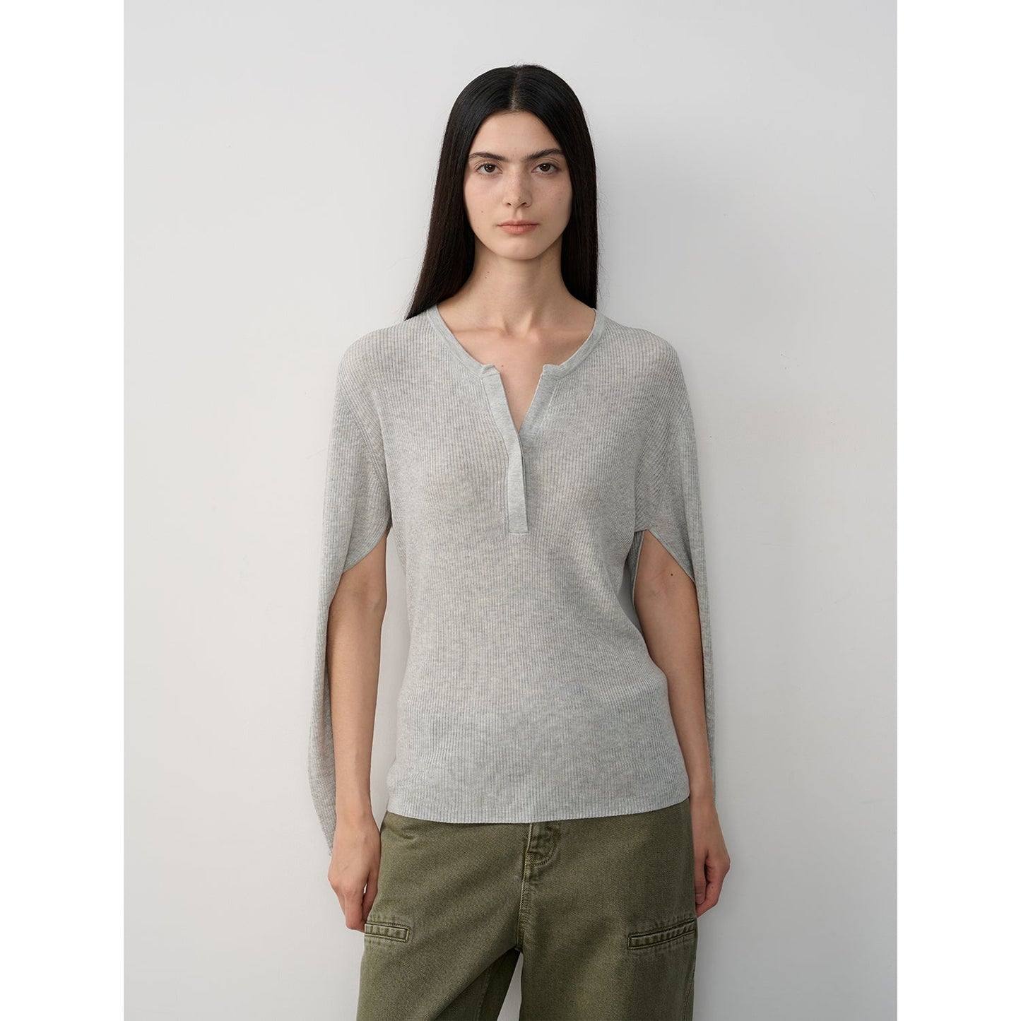 "Moonlight Schumann" Tencel wool blend long-sleeved sweater thin top-4