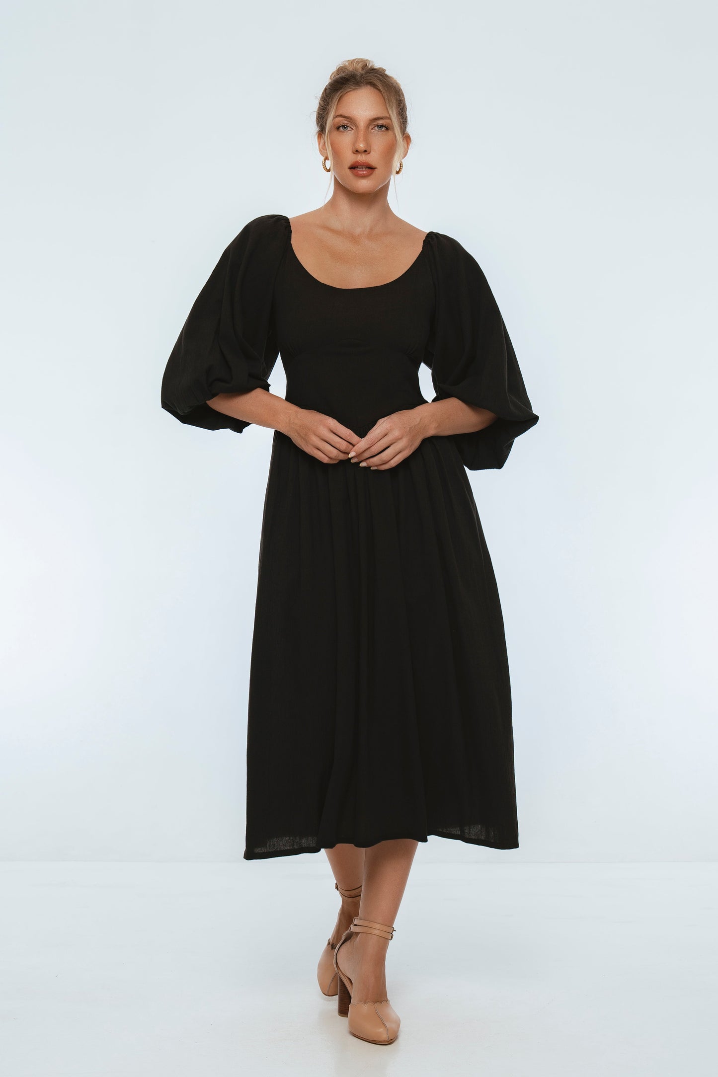 Genevieve Puff Sleeve Midi Dress-1