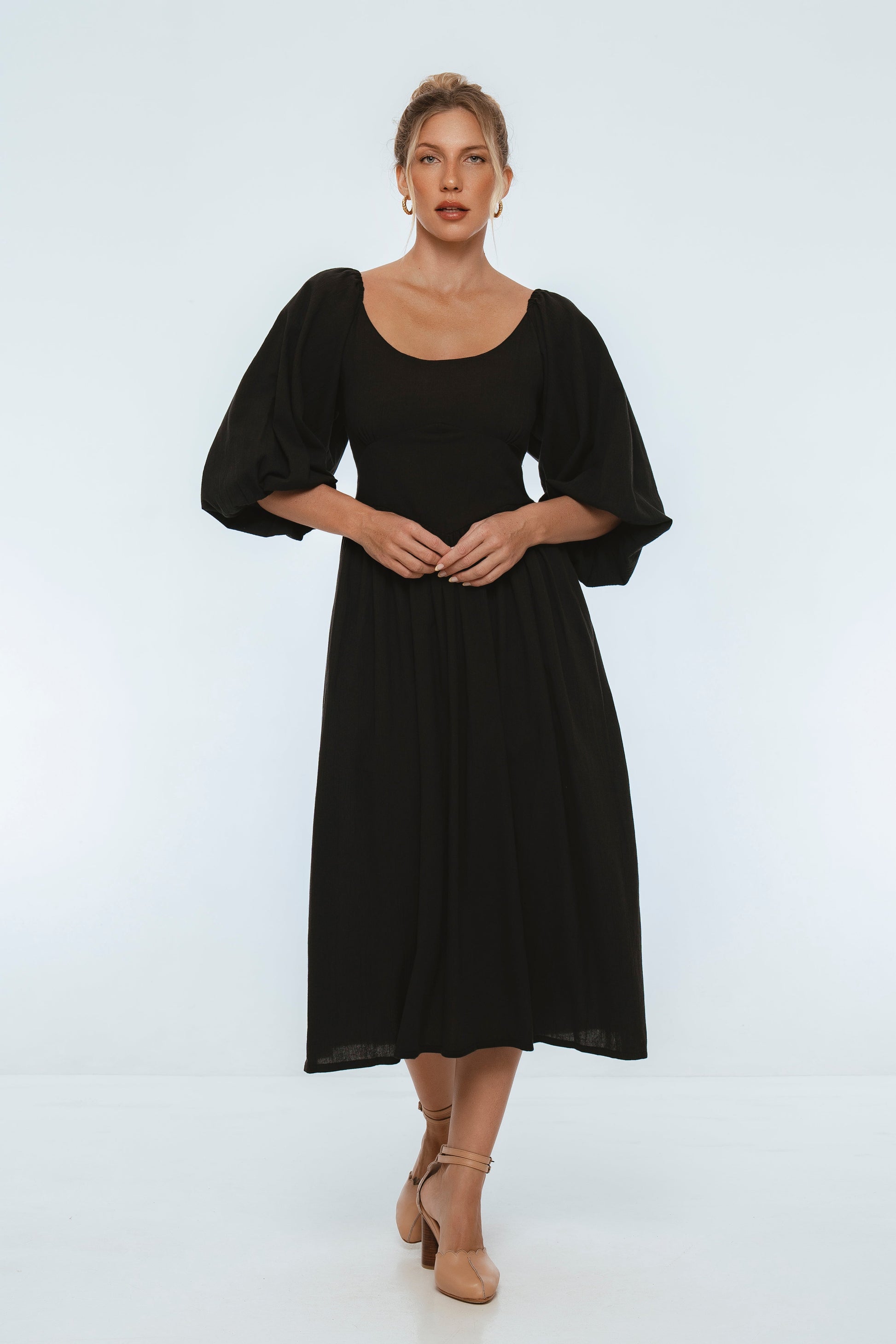 Genevieve Puff Sleeve Midi Dress-1