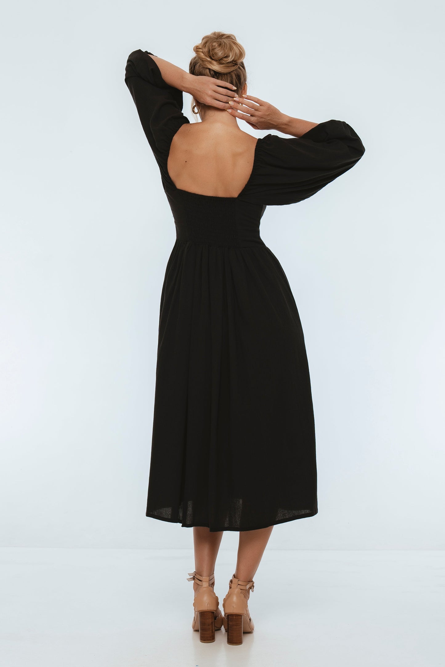 Genevieve Puff Sleeve Midi Dress-4