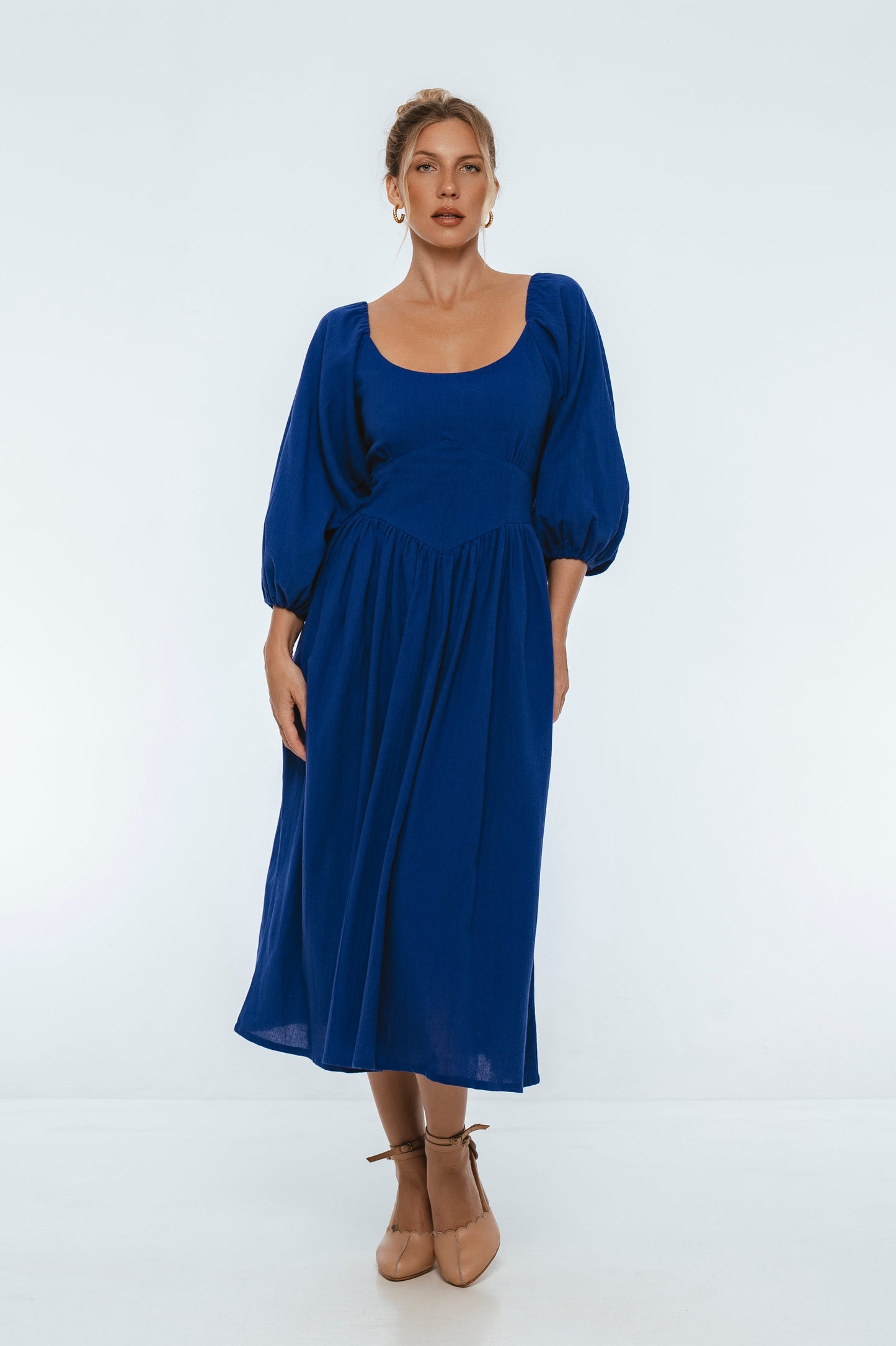 Genevieve Puff Sleeve Midi Dress-5