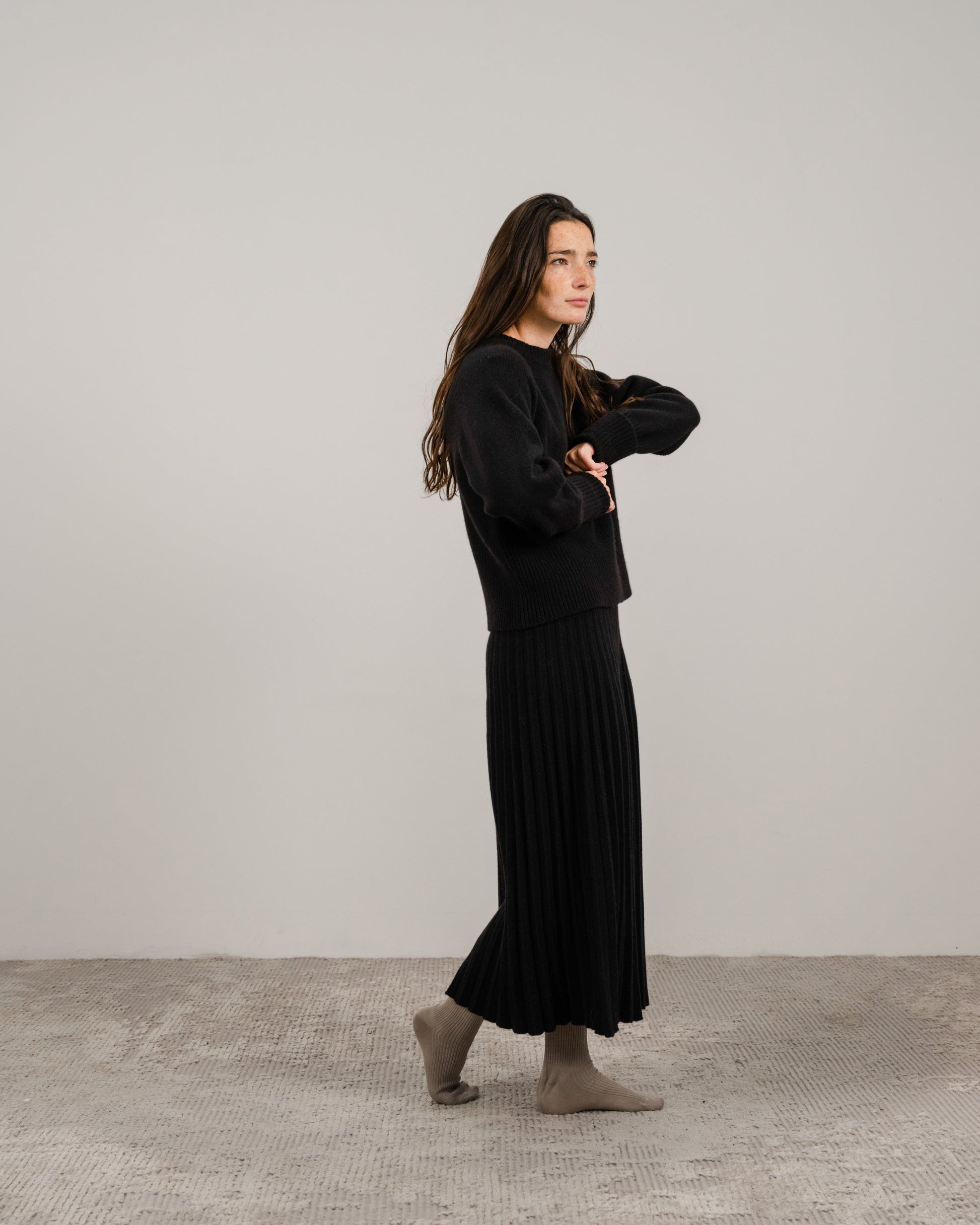 Cashmere Mix Roll-Up Cuff Crewneck Sweater-14