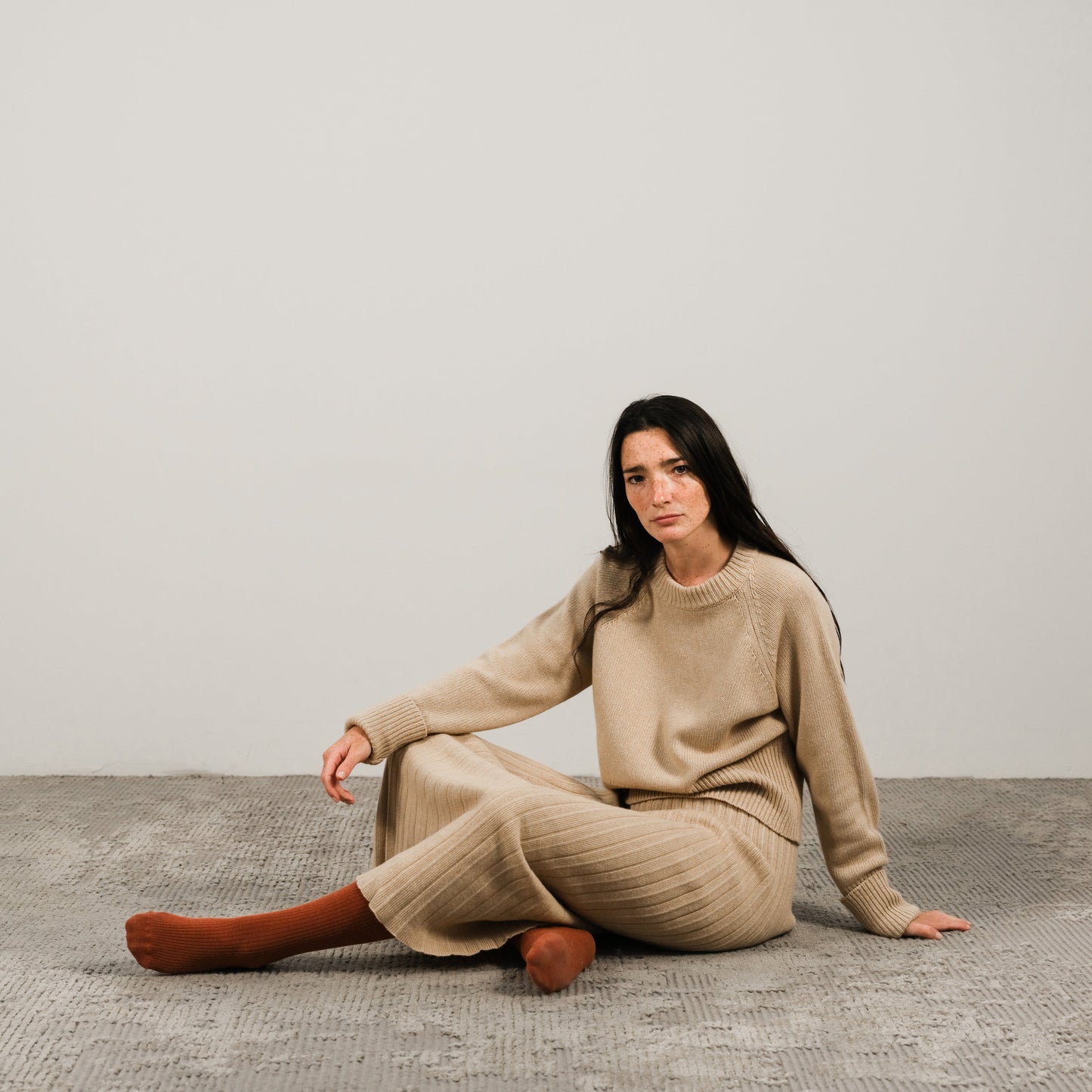 Cashmere Mix Roll-Up Cuff Crewneck Sweater-6