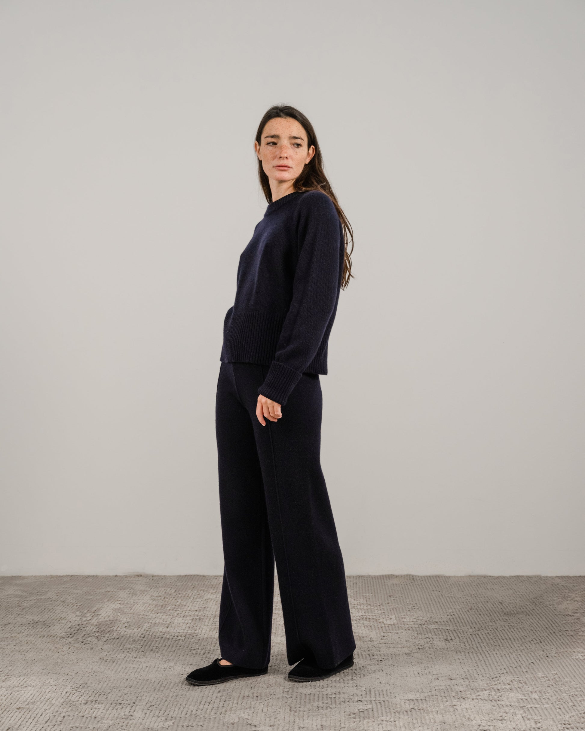 Cashmere Mix Roll-Up Cuff Crewneck Sweater-13