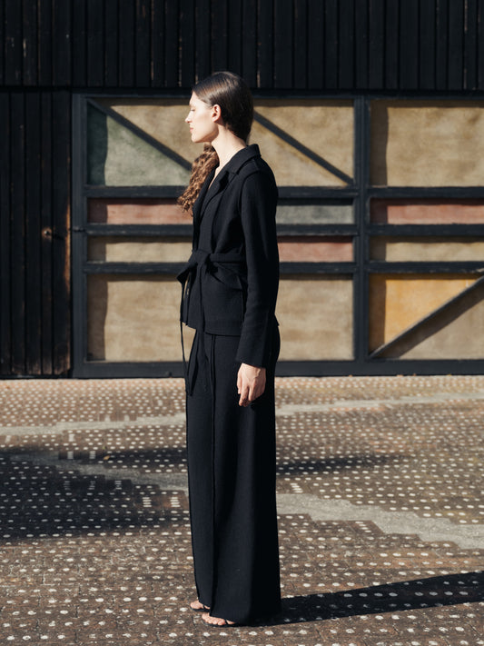 Boiled Wool Bootcut Trousers-0