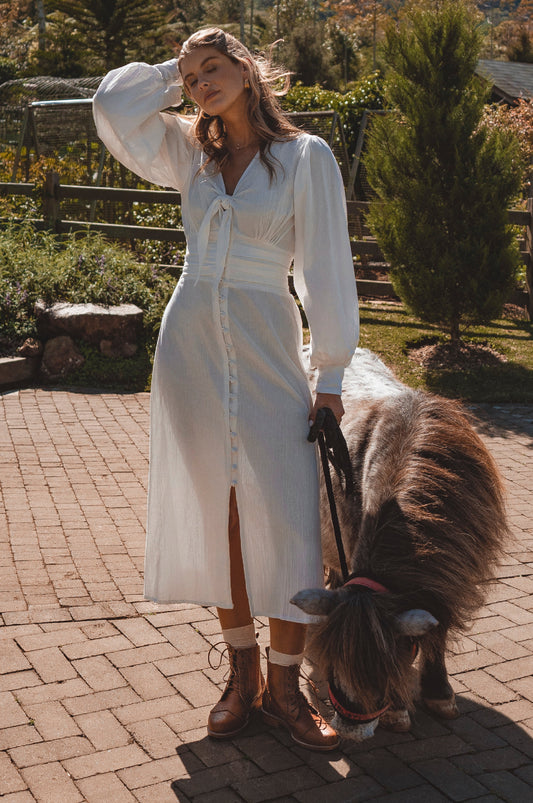 Velvet Sky Long Sleeve Linen Midi Dress-0