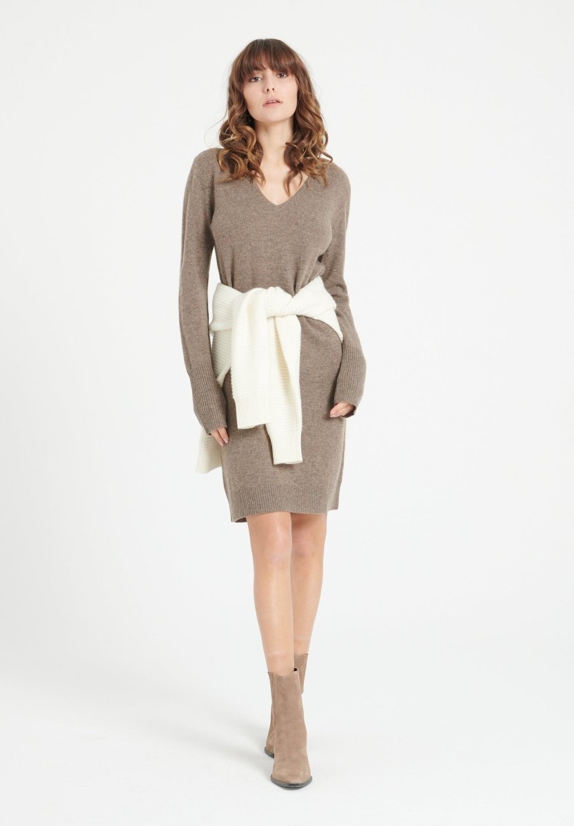 Robe col V femme en cachemire taupe - LILLY 10-0
