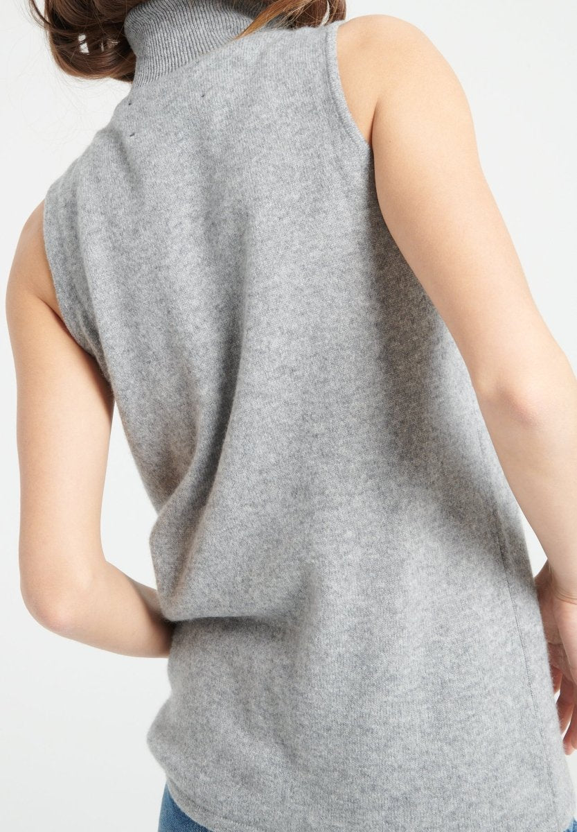 Pull col roulé sans manches femme en cachemire gris clair - LILLY 13-3
