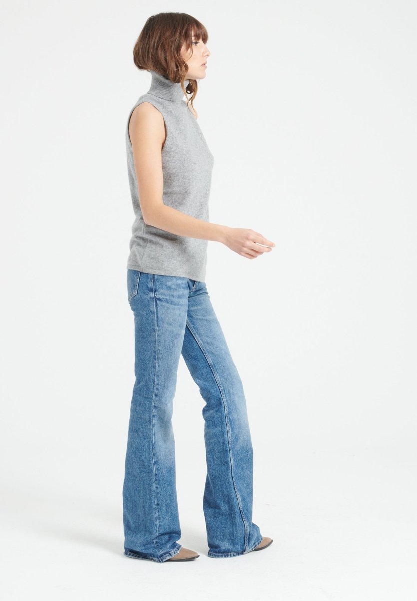 Pull col roulé sans manches femme en cachemire gris clair - LILLY 13-2