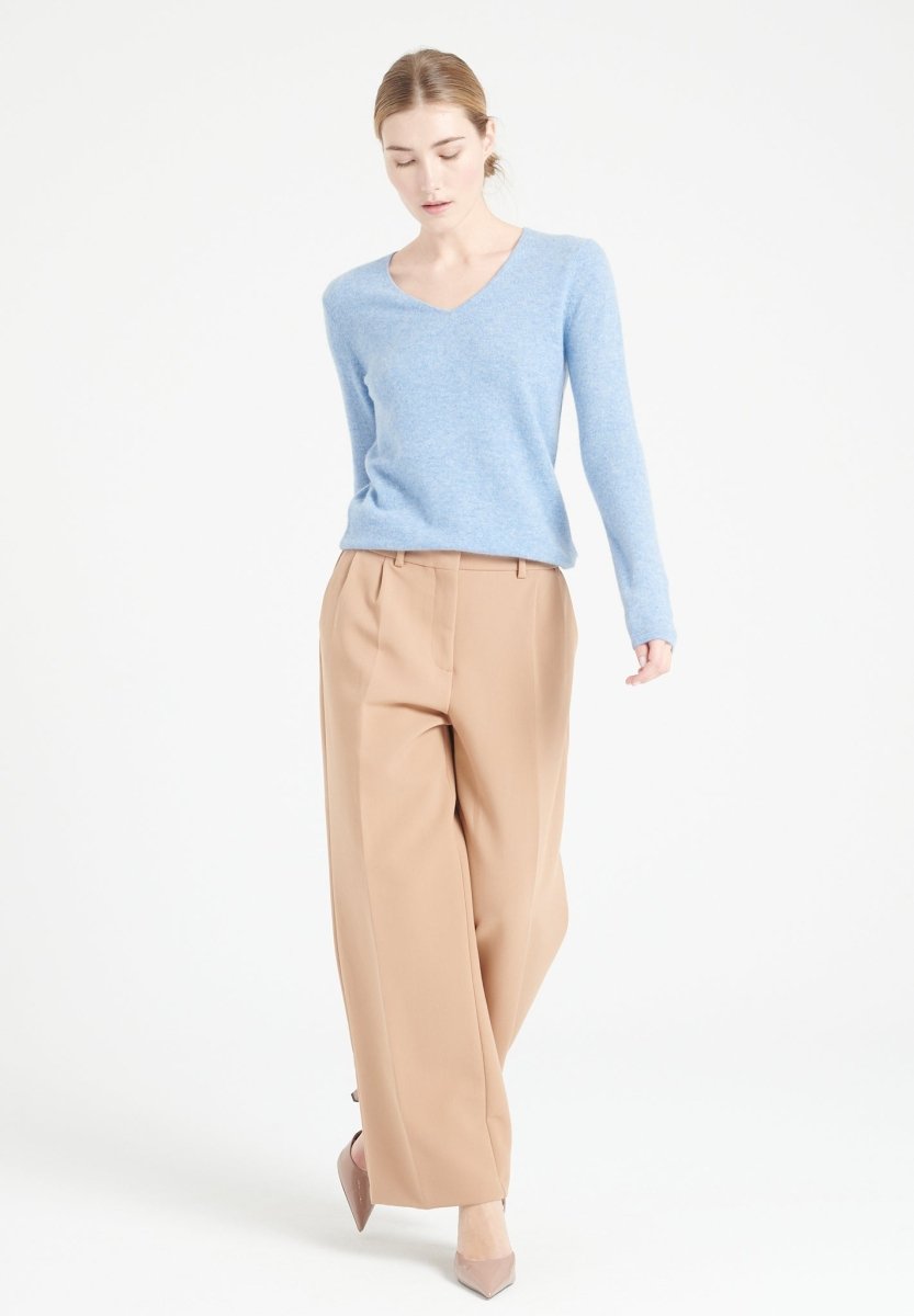 Pull col V femme en cachemire bleu ciel - LILLY 2A-1
