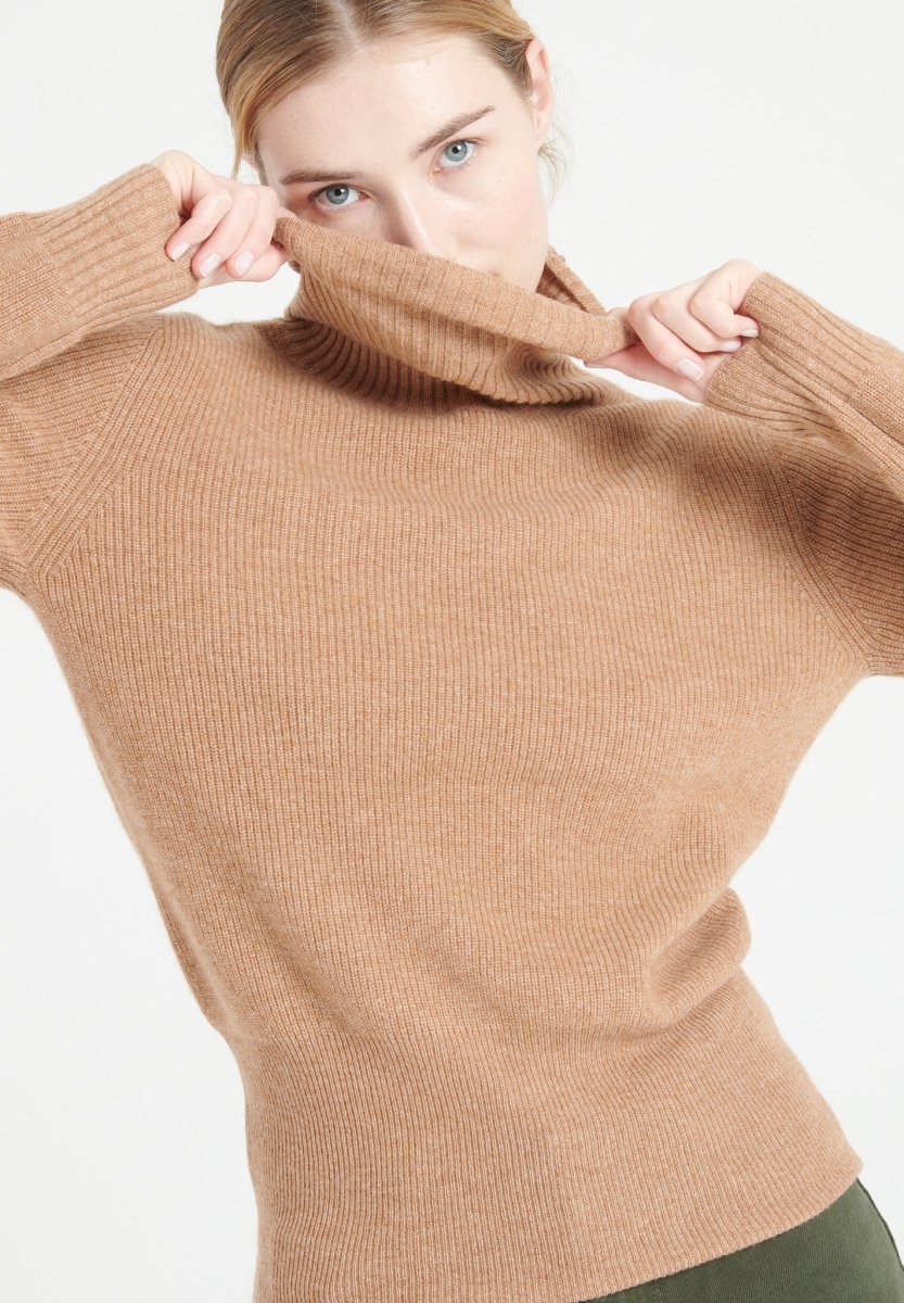 Pull col roulé femme en cachemire camel - LILLY 21-1