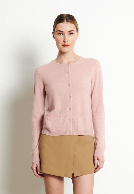 Cardigan col rond femme en cachemire rose poudré - LILLY 4B-0