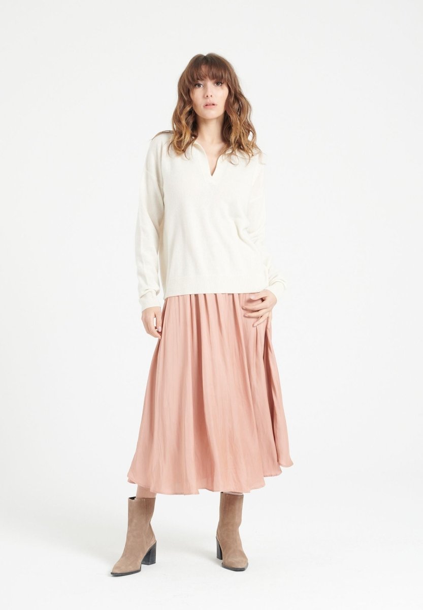 Polo manches longues femme en cachemire blanc écru - MIA 3-1