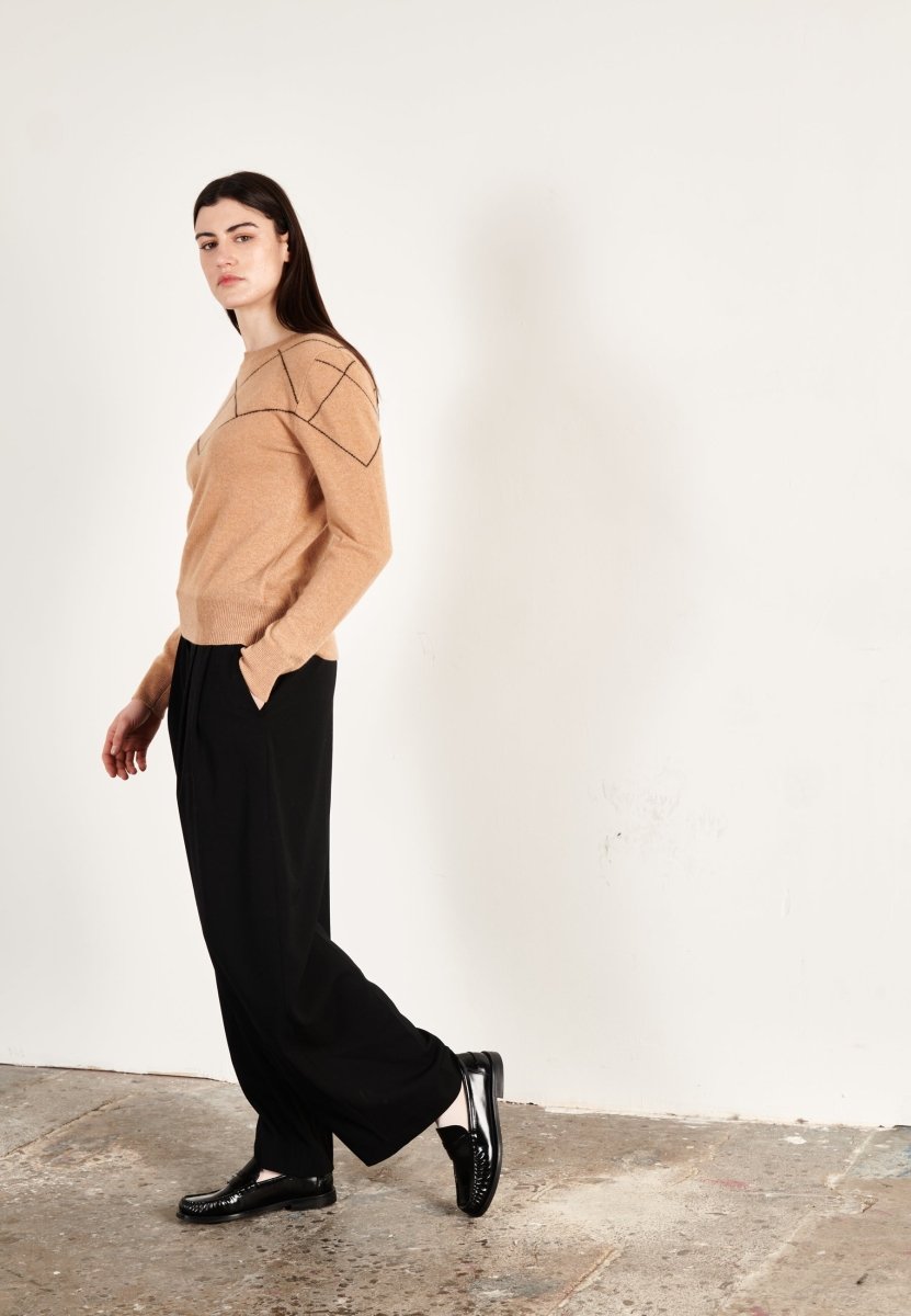 Pull col rond femme en cachemire camel clair & noir - HANA 4-2